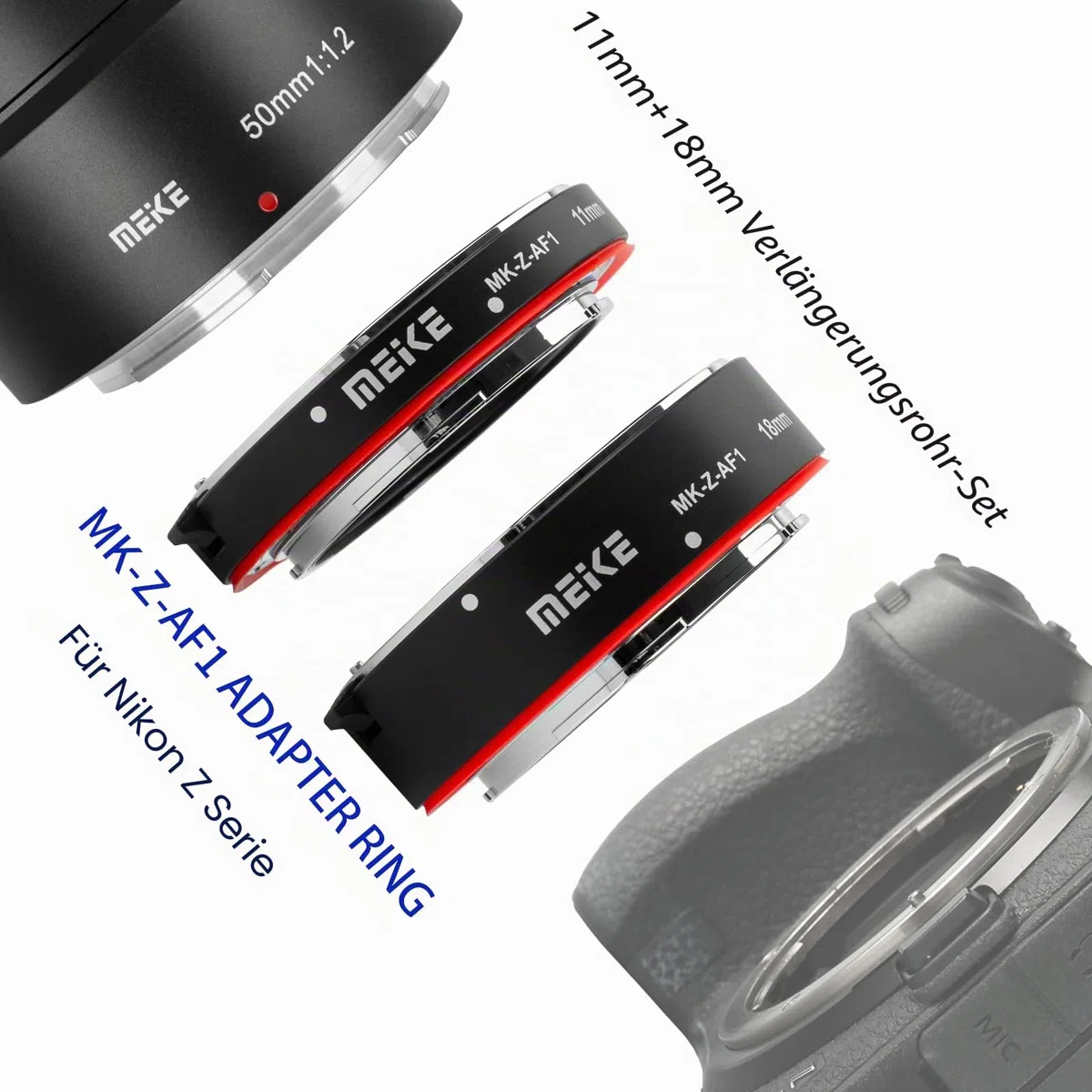 Meike MK-Z-AF1 Metal Auto Focus Macro Extension Tube Adapter Ring (11mm+18mm) Compatible with Nikon Z5 Z6 Z7 Z50