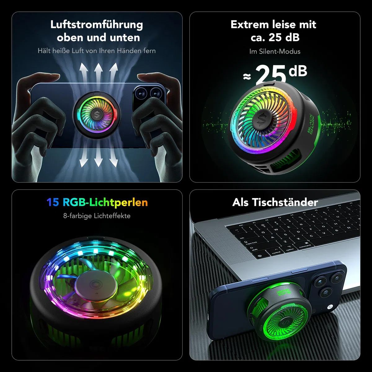 Black Shark FunCooler 6 Magnetic Phone Cooler für Gaming, Tragbarer Handy Kühler mit RGB-Beleuchtung, Magnetischer Kühlventilator für iPhone, iPad (Schwarz)