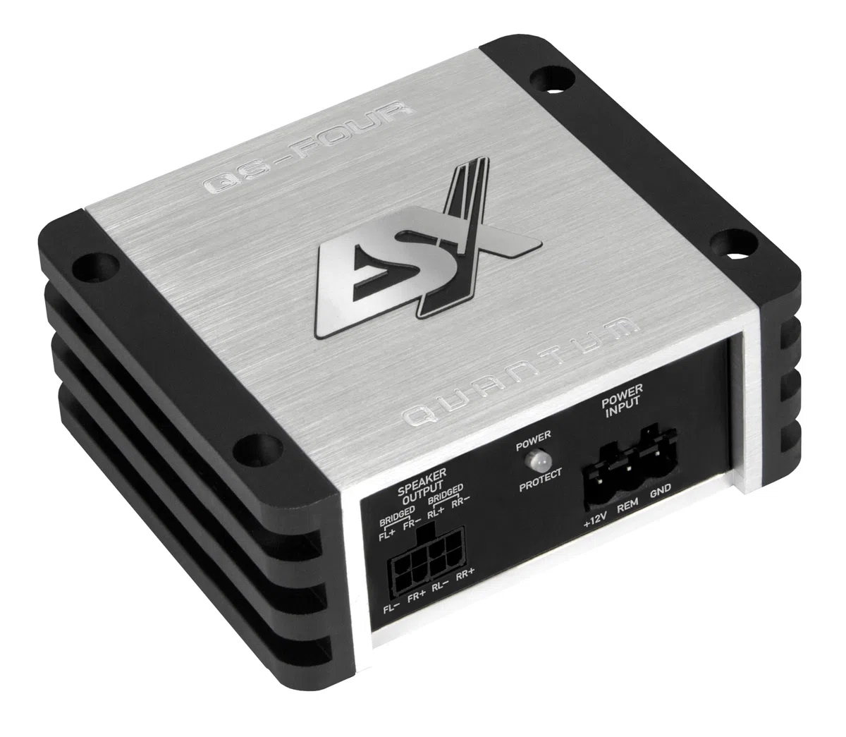 ESX QUANTUM QS-FOUR-ISO - Ultra-kompakter Full Range Class D Amp mit 240 W RMS bei nur 90 x 35 x 80 mm | incl. Plug&Play ISO Kabelbaum | ESX Car-Audio