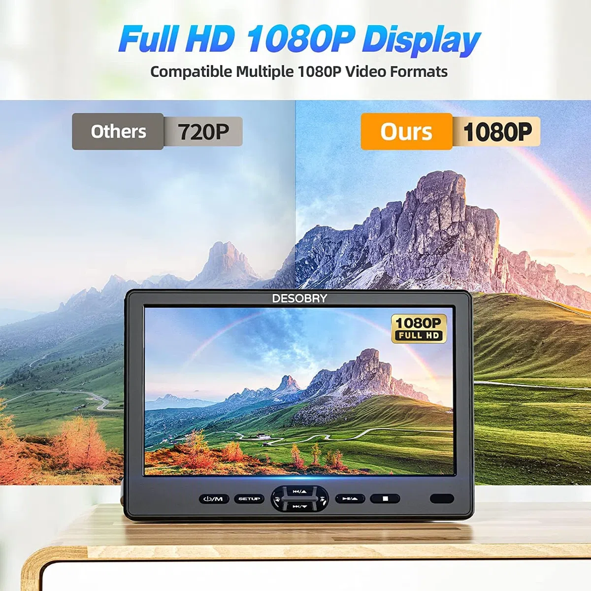 DESOBRY Auto DVD Player 10,5 Zoll 2 Monitore Kopfstütze 2 Kopfhörer HDMI Eingang AV Kabel, Kinder Fernseher Unterstützt 1080P, Auto-Bildschirm Unterstützung USB/SD, Last Memory