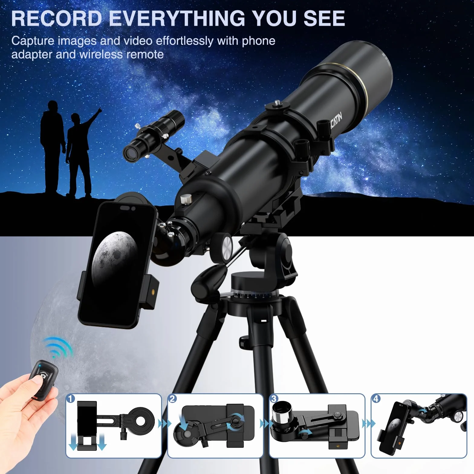 Astronomie Teleskop für Erwachsene & Anfänger - 90mm Öffnung 800mm Refraktor mit 32X-240X Vergrößerung, stabilem Eisenstativ, Smartphone-Adapter & Rucksack - für Mond, Planeten & Sternebeobachtung