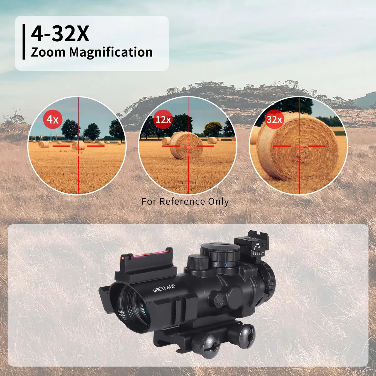 Goetland Gewehr Zielfernrohr 4x32 Airsoft Red Dot Visier Sight mit Montage Ringe BDC SFP für Taktische Jagd Armbrust Luftgewehr Sportschützen