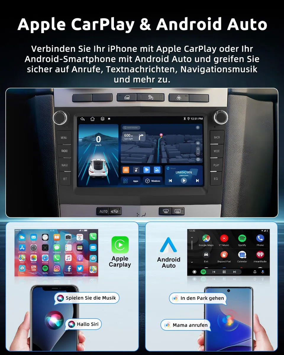 ESSGOO 6+128G Wireless Autoradio Android 15 mit Carplay und Android Auto Für Opel Astra H Corsa C/D Vectra C Zafira 7 Zoll IPS Touchscreen Bluetooth FM RDS GPS Schwarz