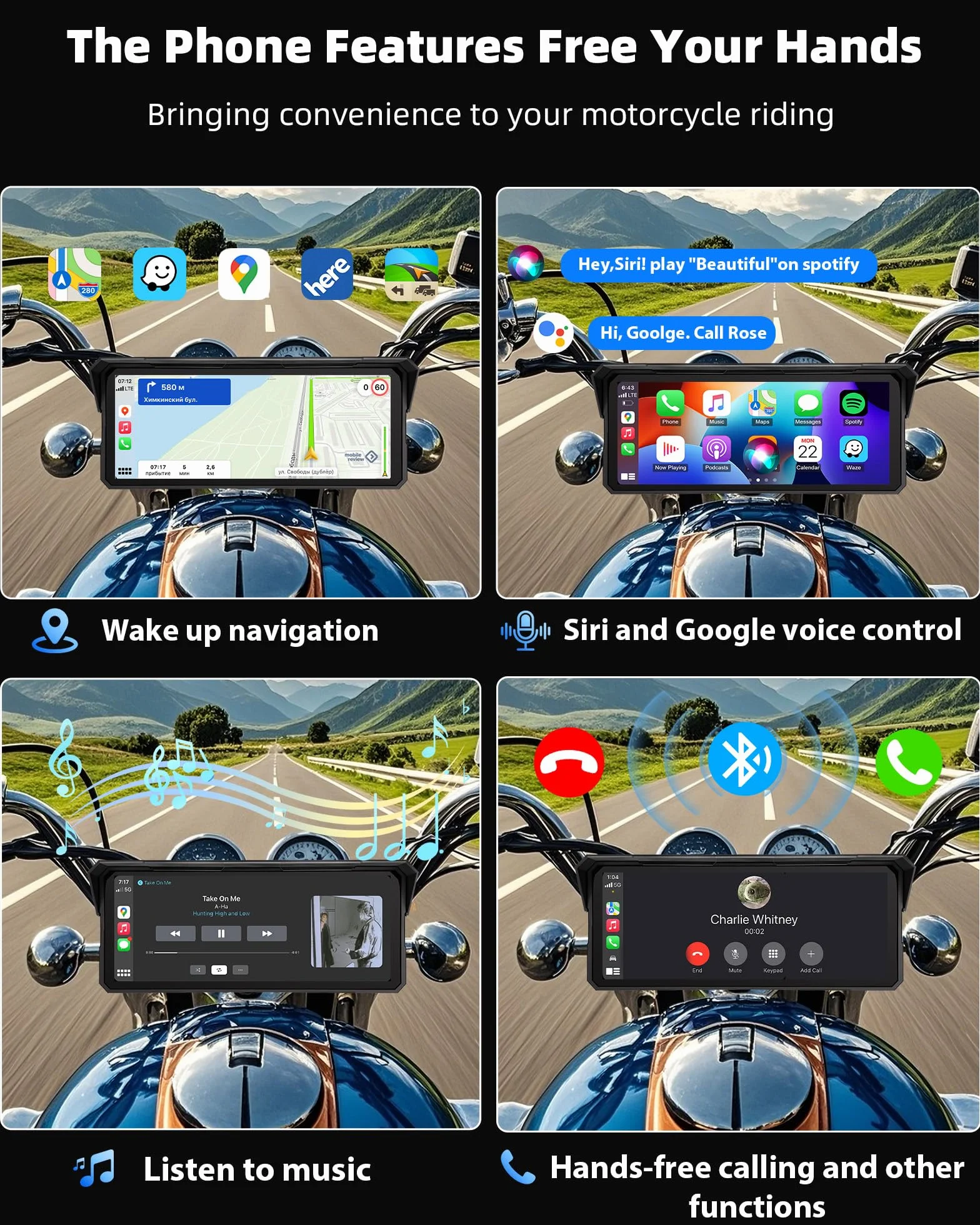 8,1 Zoll Motorrad Carplay Drahtloses Carplay und Android Auto für Motorräder, IP67 Wasserdichtes Touchscreen Motorrad Navi GPS, Bluetooth-Audio, Siri und Google