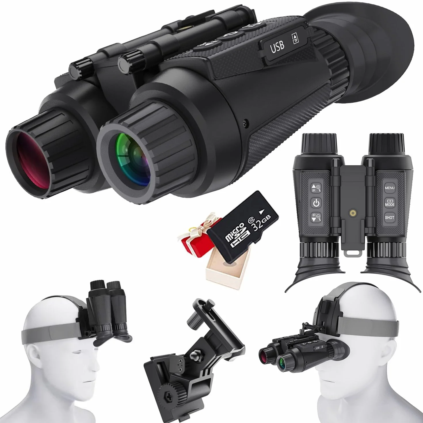 Nachtsichtgerät mit 3D-Vision-Effekt Infrarot Digital 8X Zoom Völlig Unabhängig Einstellbare Nachtsichtbrille Jagdfernglas für Erwachsene Nachtsicht und Tag Militär Freihändiges NGV für Helm