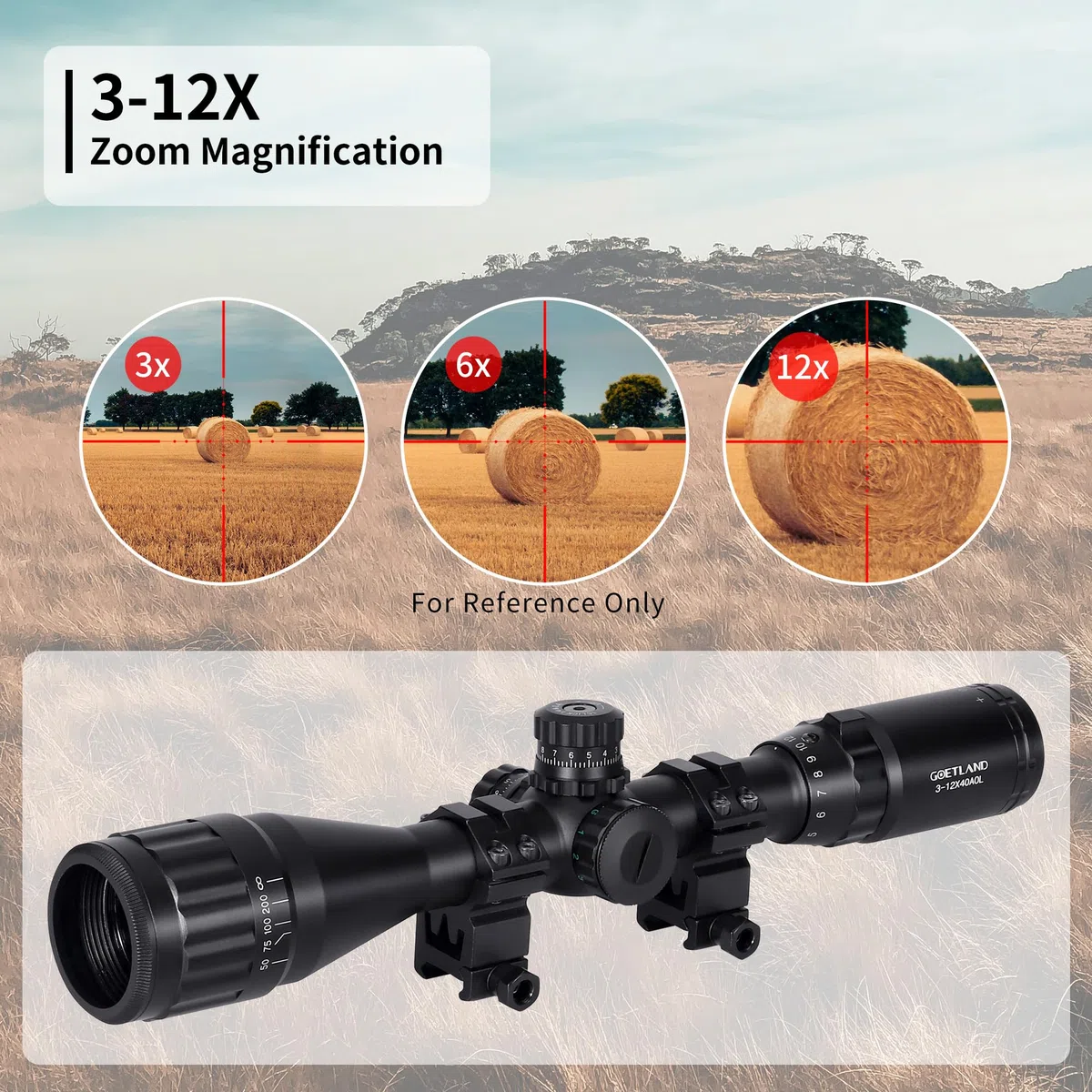 Goetland Gewehr Zielfernrohr 3-12x40 AO Airsoft Rot Grün Fadenkreuz mit Montage Ringe SFP für Taktische Jagd Armbrust Luftgewehr Sportschützen
