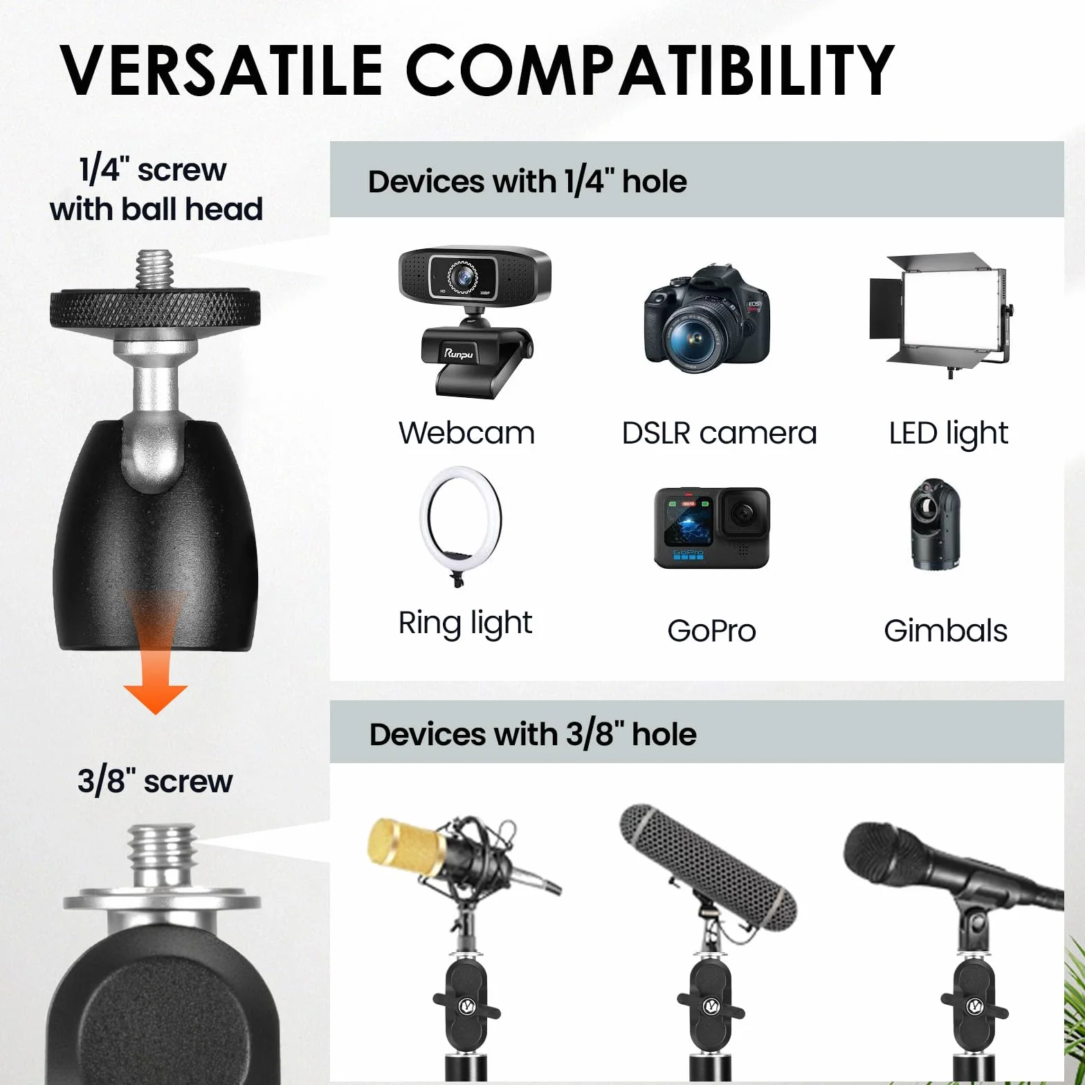 TARION Overhead Stativ Kamera Tischstativ Klemmstativ Flexibel Gelenkarm Tisch Halterung mit 3/8'' Gewinde und 3/8'' auf 1/4'' Schrauben Adapter für DSLR Kameras Ringlicht Projektor(L, Neu)