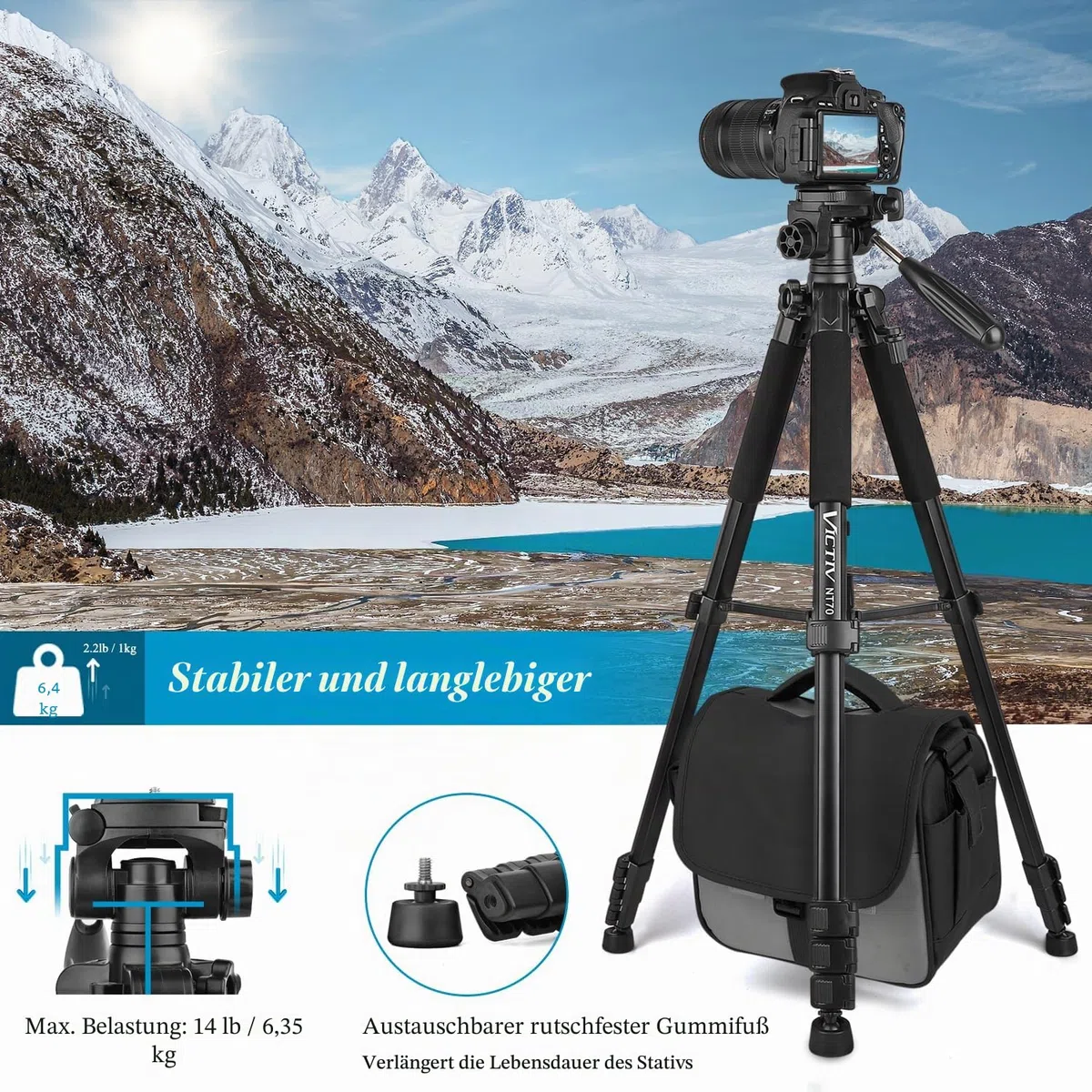 Victiv Kamera Stativ 52-160-185cm Höhe, Aluminium Fotostativ für DSLR Canon Nikon Sony, Dreibeinstativ mit Handy Halterung