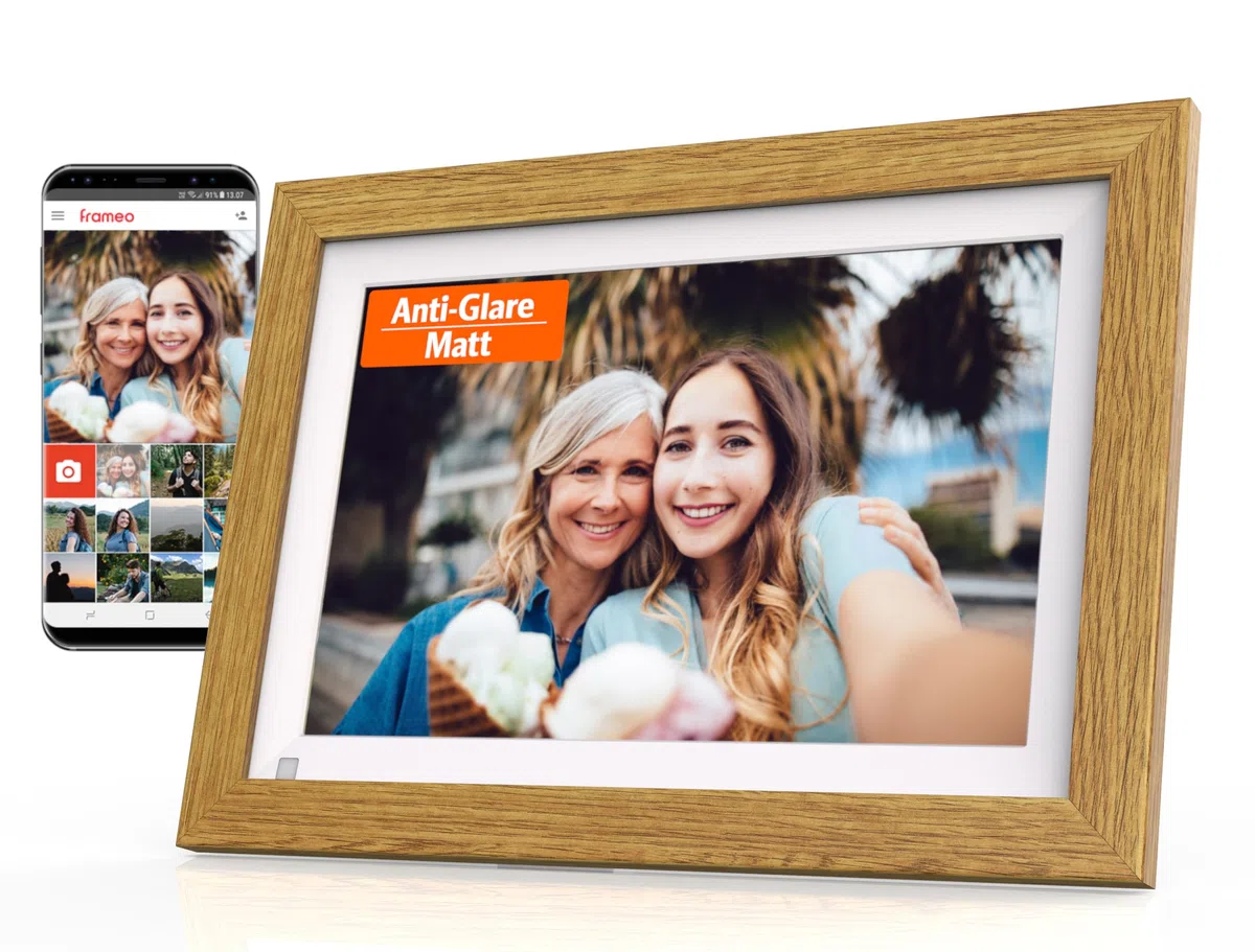 Cytem Digitaler Bilderrahmen 10.1 Zoll WLAN Frameo 32GB Speicher IPS-Touchscreen 1280x800 Holzoptik MDF
