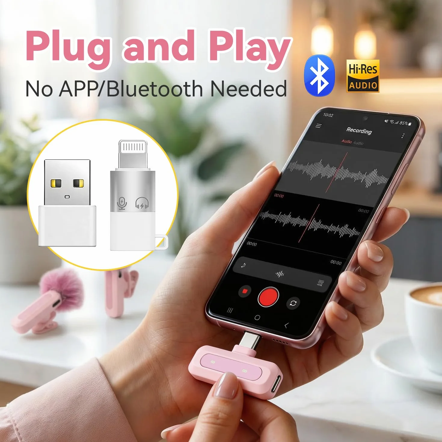 Wireless Mini Lavalier Lapel Microphone for iPhone iPad iOS Devices - Noise Reduction Lapel Mic for Recording, Clip on Mic, for Video YouTube Tiktok Podcast Vlogging (Pink)