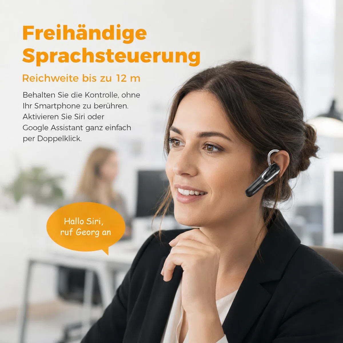 Bluetooth Headset V6.0 mit KI Geräuschunterdrückung 38 Std. Sprechzeit Single Ear Freisprech-Ohrhörer Dual Pairing Schwarz-Silber