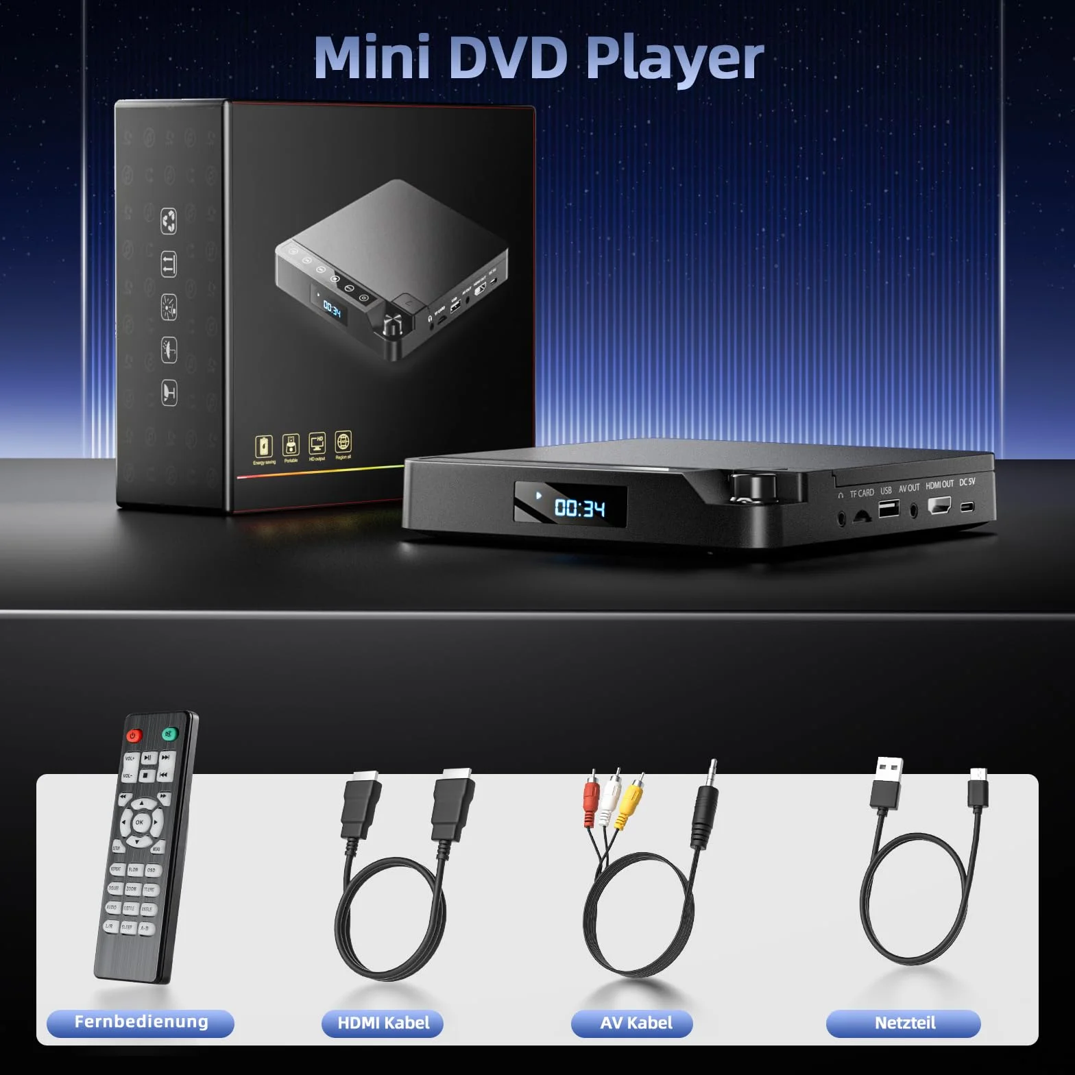 Desobry DVD Player 1080p HDMI AV USB TF-Karte All Region Free