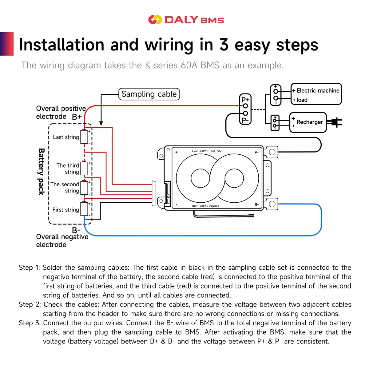 DALY Smart 13S BMS 48V 100A mit WiFi Modul und CAN 485 Kommunikationsschutzplatine für Li-Ion Lithium Batterie Pack(13S 48V Smart BMS+RS485+CAN+WiFi Modul，100A)