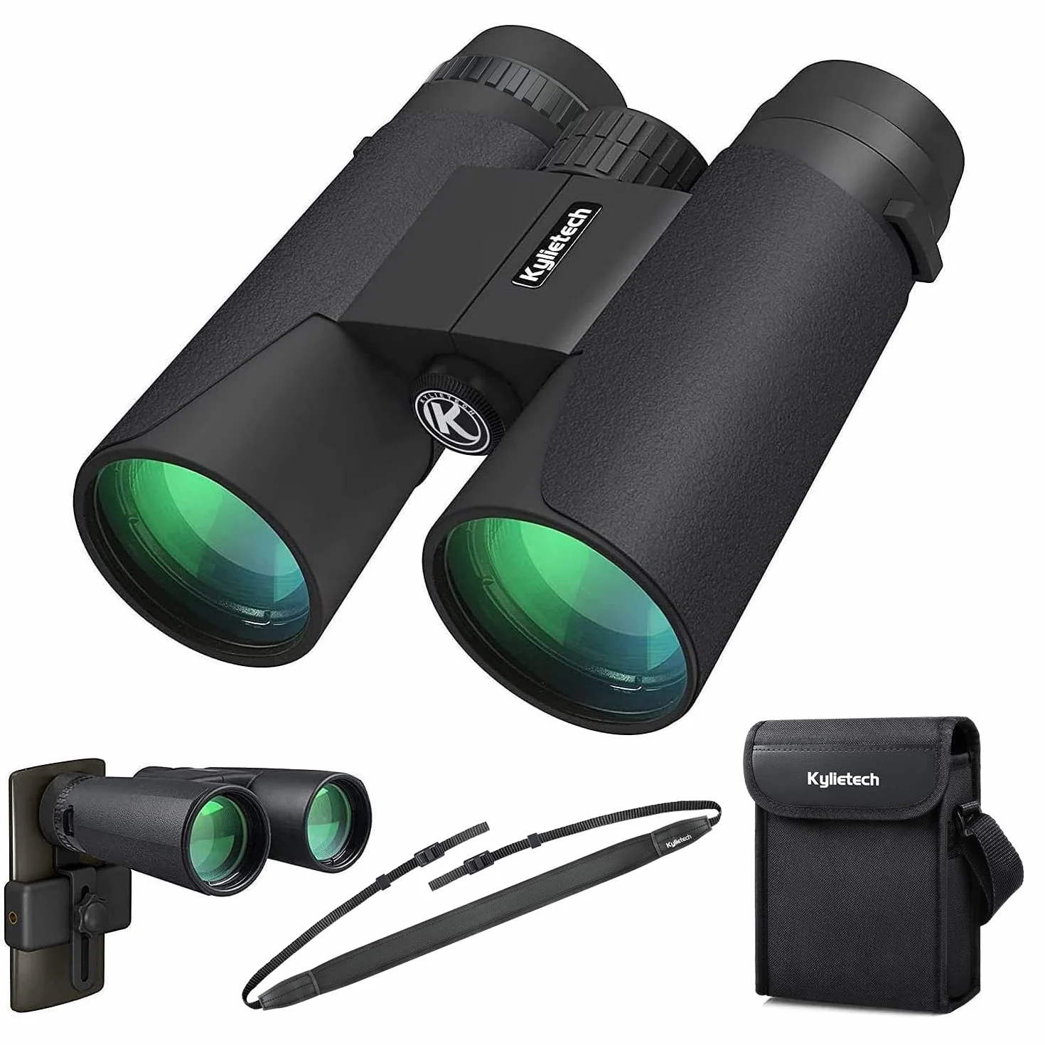 Kylietech Fernglas 12x42 HD Kompakte wasserdichte Ferngläser für Vogelbeobachtung Jagd Wandern mit Tasche Gurt Smartphone-Adapter