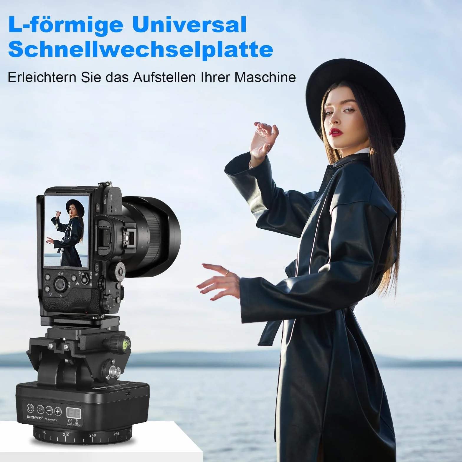 Soonpho M4 Panorama Stativkopf Motorisierter Kopf Kameras Remote Control Pan Tilt Motorized Head 360 Grad Erehbarer Elektrischer mit Telefonklemme und Fernbedienung für DSLR-Kameras,Smartphones