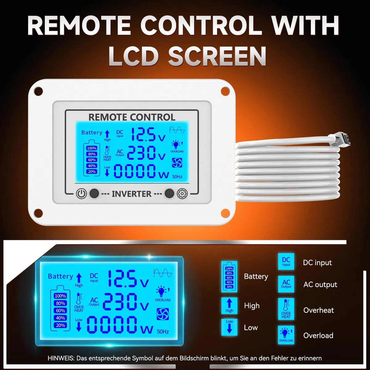 3500W Wechselrichter 12V auf 230V Reiner Sinus Spannungswandler Inverter mit Fernbedienung,Bildschirm LCD,Dual USB Ports,Type-C Port,2 AC-Steckdosen Inverter für Solar Fahrzeuge Auto Wohnmobil