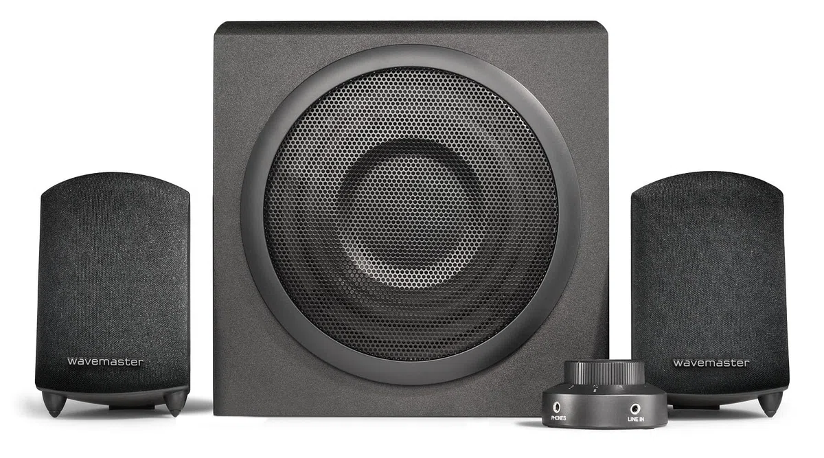 Wavemaster MOODY 2.1 Lautsprecher System (65 Watt) Aktiv-Boxen Nutzung für TV/Tablet/Smartphone/PC schwarz (66202)
