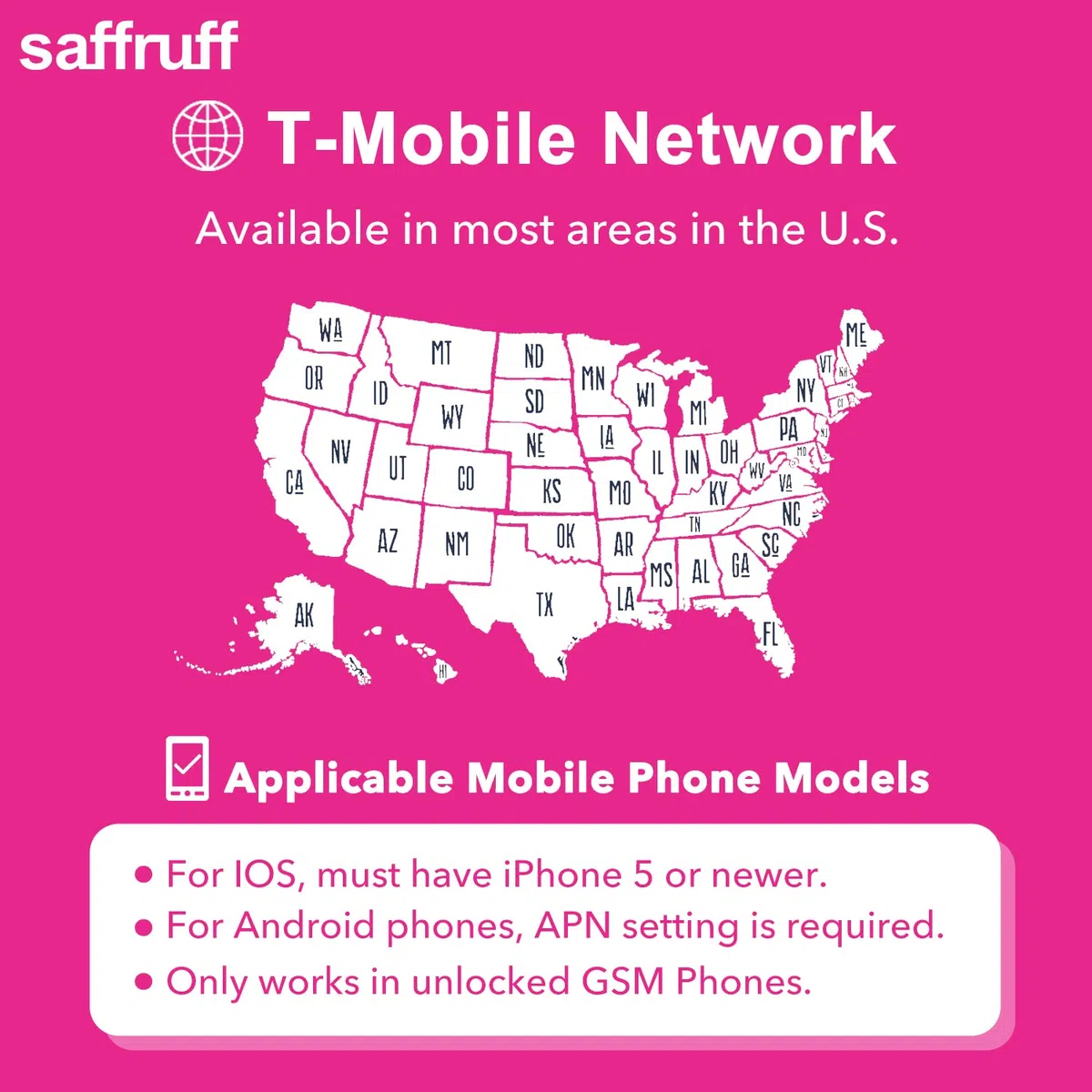 T Mobile Prepaid SIM-Karte USA – Unbegrenzte Daten 4G/LTE Gespräche 30 Tage Hotspot Triple Cut 3 in 1