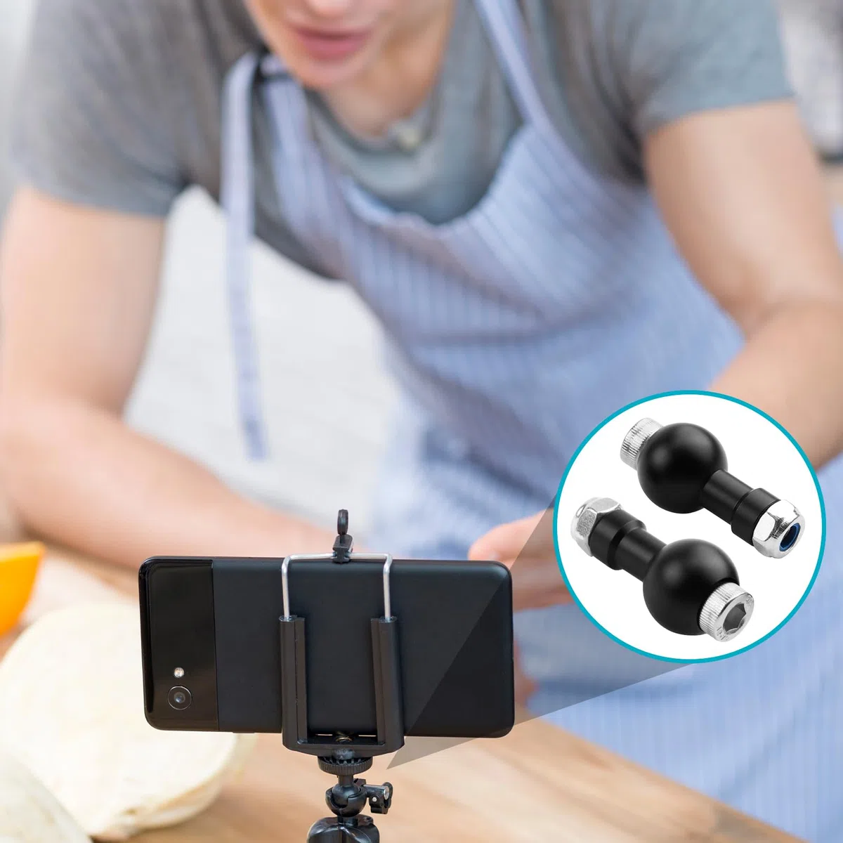 2er-Set Aluminium Kugelkopf-Adapter (17mm Kugel, M6 Gewinde) - Universal Stativkopf für Kameras & Smartphone