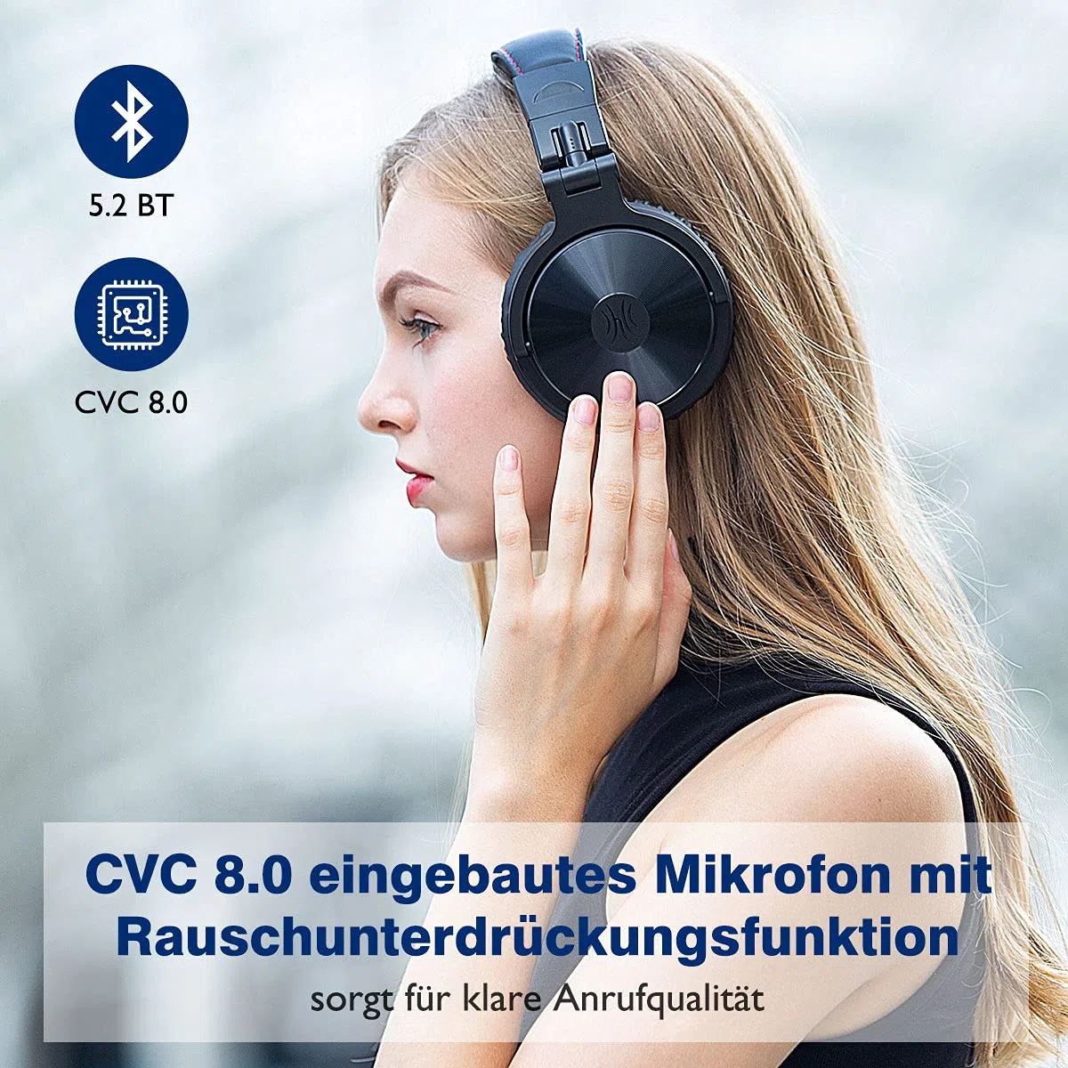 OneOdio Bluetooth Kopfhörer Over Ear, 110 Std Spielzeit, HiFi Stereo, Eingebautes Mikrofon, Faltbar, 50mm Treiber, Schwarz