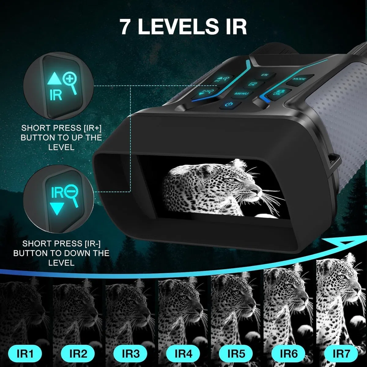 Nachtsichtgerät 4K 36MP, 8X Digitaler Zoom Fernglas mit 7-Stufiges Nachtsicht, 4.5“ HD-Display 4500mAh Wiederaufladbares Infrarot Fernglas Nachtsichtgeräte für Camping mit 32GB TF Karte