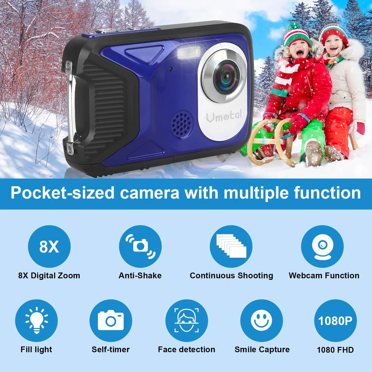 GDC8026 wasserdichte Digitalkamera / 8X Digitalzoom / 21 MP / 1080P FHD / 2,8" TFT-LCD-Bildschirm/Unterwasserkamera für Kinder/Jugendliche/Studenten/Anfänger/ältere Menschen