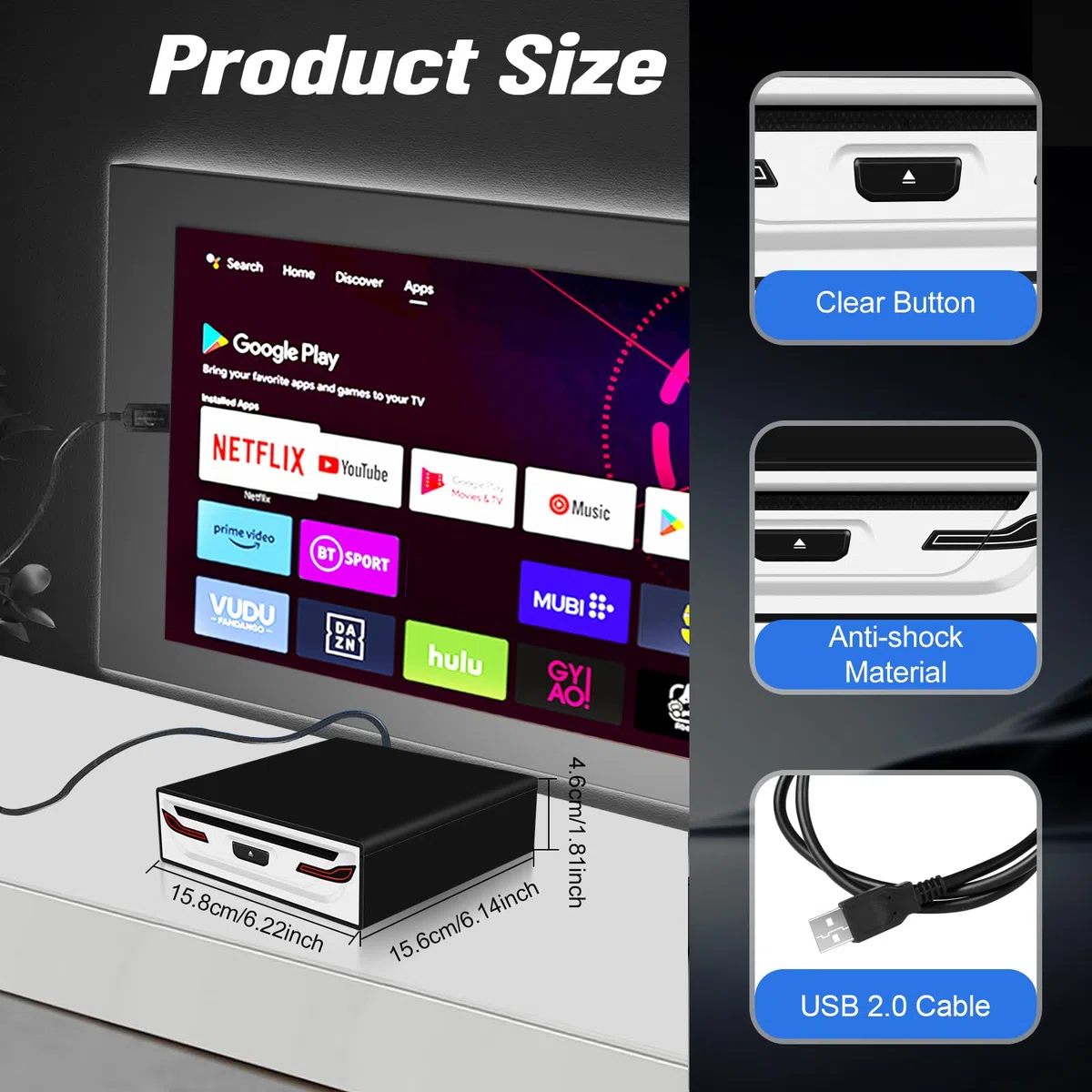 NHOPEEW Externer USB-CD-/DVD-Player für Auto, Laptop und Smart-TV – Plug & Play USB 2.0, Stoßschutz, kompatibel mit Android-Tablets, inklusive USB-Kabel und Halterung