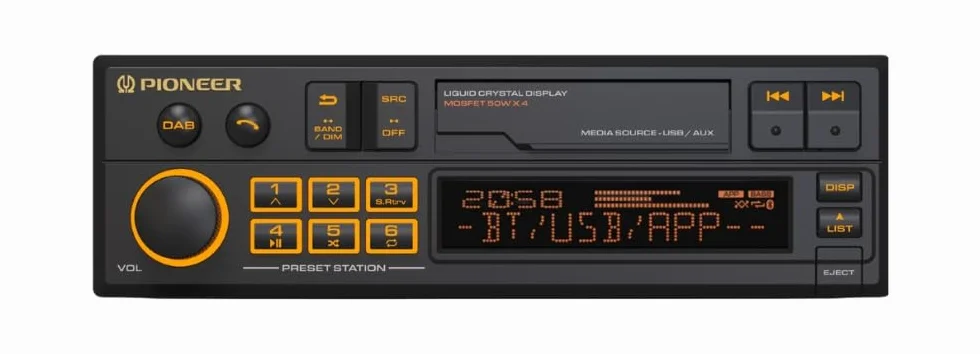 Pioneer SXT-C10PS Autoradio 1-DIN: Retro-Design mit modernster Technik, Bluetooth®, DAB+, USB, AUX, RGB-Beleuchtung, 13-Band-Equalizer, Pioneer Smart Sync App