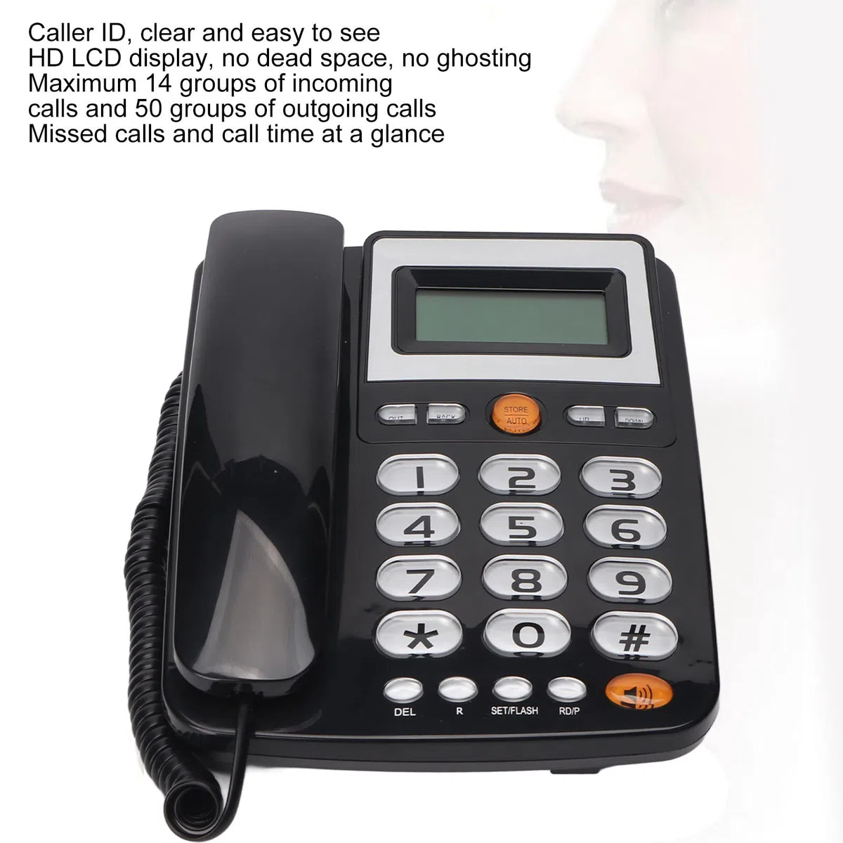 Großes Tastentelefon für Senioren, Schnurgebundenes Festnetztelefon, One-Touch-Kurzwahl, Freisprechanrufe, Großes LCD-Display, Lautsprecherklingel, für Sehbehinderte ältere