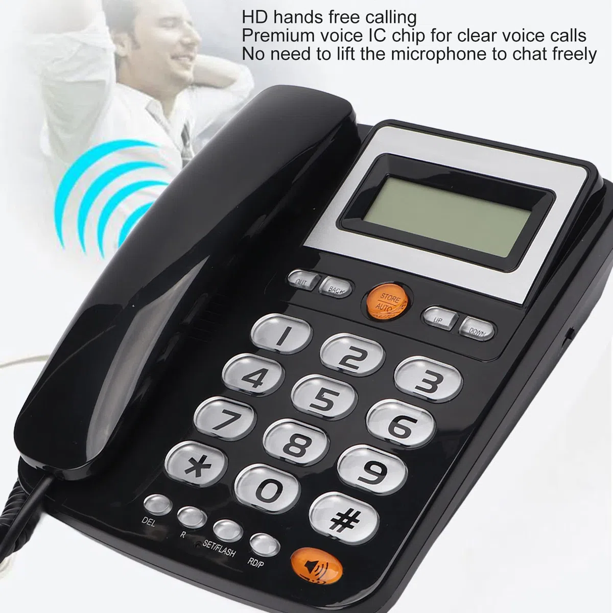 Großes Tastentelefon für Senioren, Schnurgebundenes Festnetztelefon, One-Touch-Kurzwahl, Freisprechanrufe, Großes LCD-Display, Lautsprecherklingel, für Sehbehinderte ältere