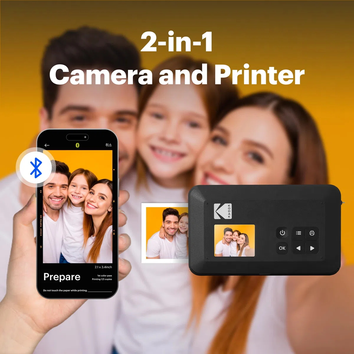 KODAK Mini Shot 2 Retro 5,3 x 8,6 cm Sofortbild-Digitalkamera & Fotodrucker, 98 Blatt, 2-in-1 Tragbare Kamera mit Druckfunktion, Bluetooth Smartphone Drucker für iPhone & Android, 4PASS Farbsublimatio