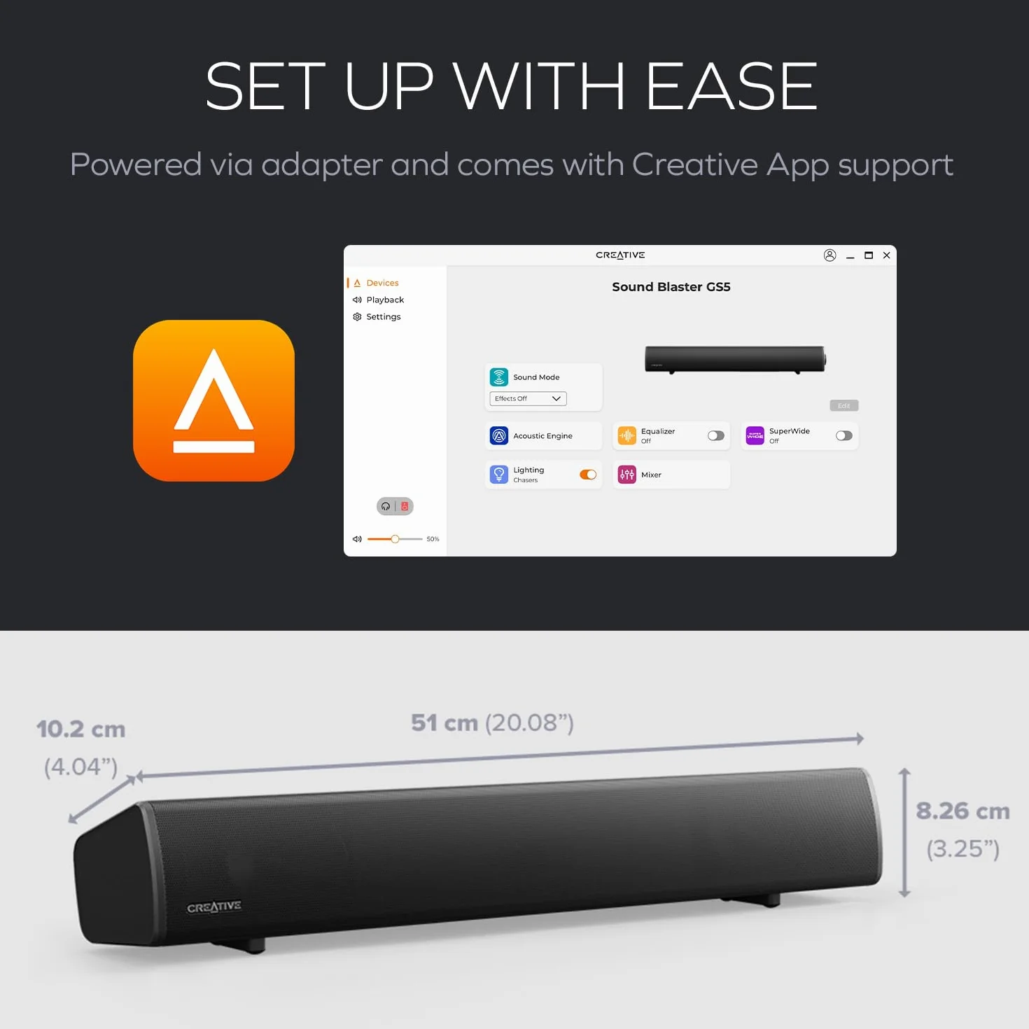 CREATIVE Sound Blaster GS5 RGB Gaming Soundbar Bluetooth 5.3 Schwarz