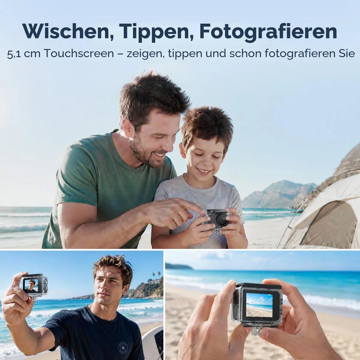 AKASO V50X Action Cam 4K30FPS mit 64GB U3 Speicherkarte Unterwasserkamera WiFi 40M EIS Anti-Shake Action Kamera 4X Zoom mit Touchscreen, Fernbedienung, Sportkamera Wasserdicht Gehäuse,Helmzubehör