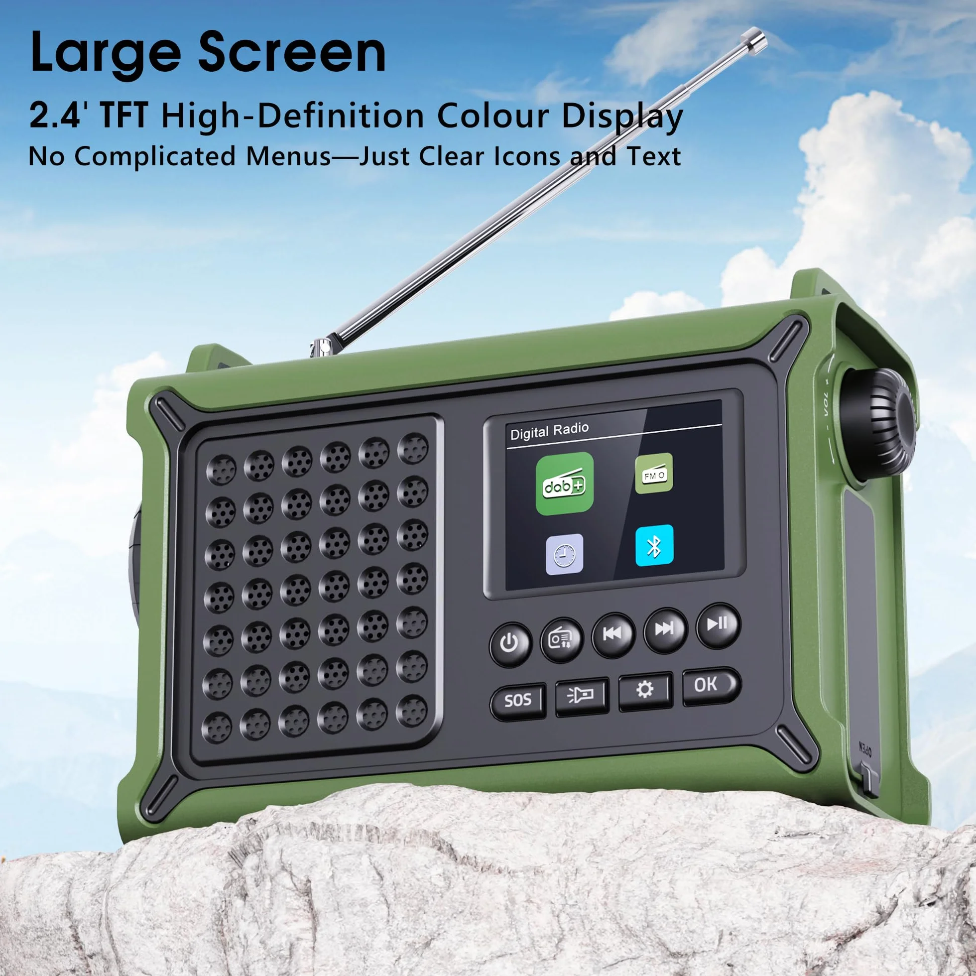 Kurbelradio DAB/DAB+/UKW mit 12000mAh Akku, Notfallradio mit 8500mm² Solarpanel, Handkurbel Blackout Notfallausrüstung, Digital Radio mit Bluetooth 5.0, Taschenlampe & Leselicht für Outdoor, Camping