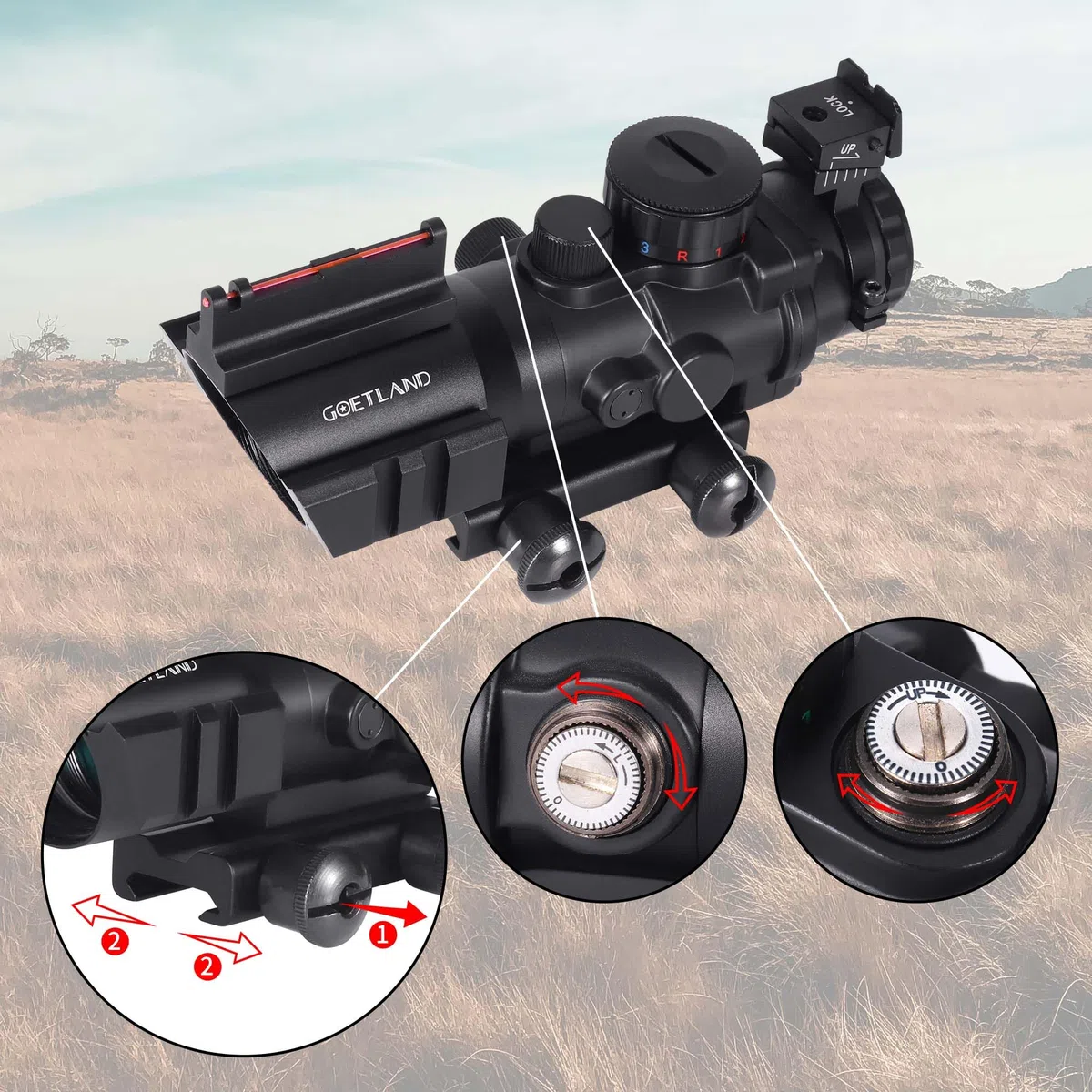 Goetland Gewehr Zielfernrohr 4x32 Airsoft Red Dot Visier Sight mit Montage Ringe BDC SFP für Taktische Jagd Armbrust Luftgewehr Sportschützen