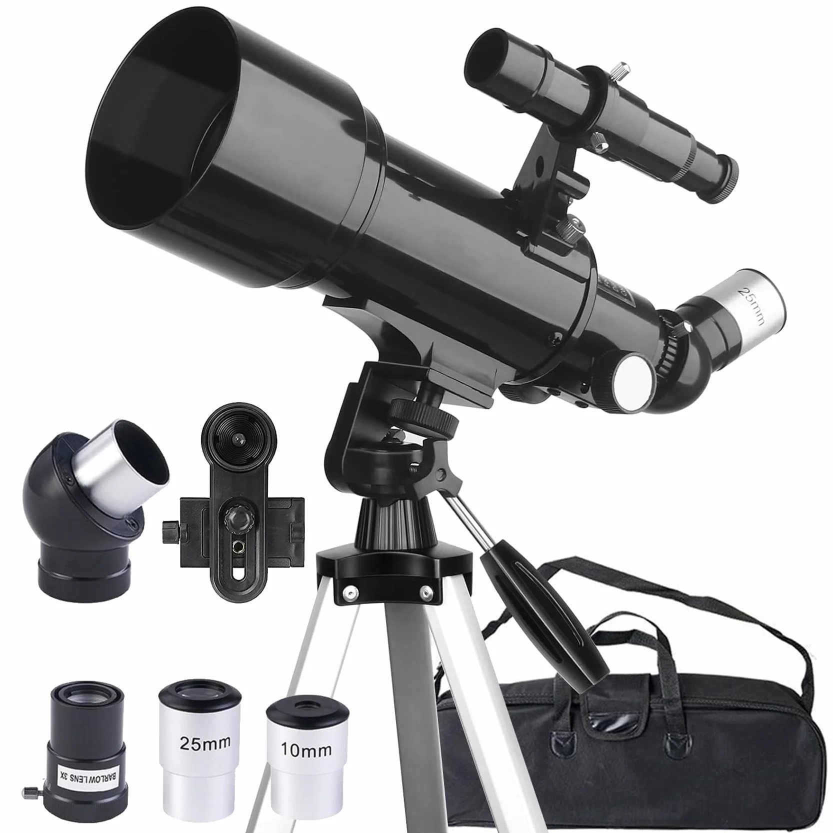Teleskop 70mm Aperture 400mm Refraktor für Anfänger & Kinder, Tragbares Stativ, Astronomie Erwachsene Fernrohr (Schwarz)