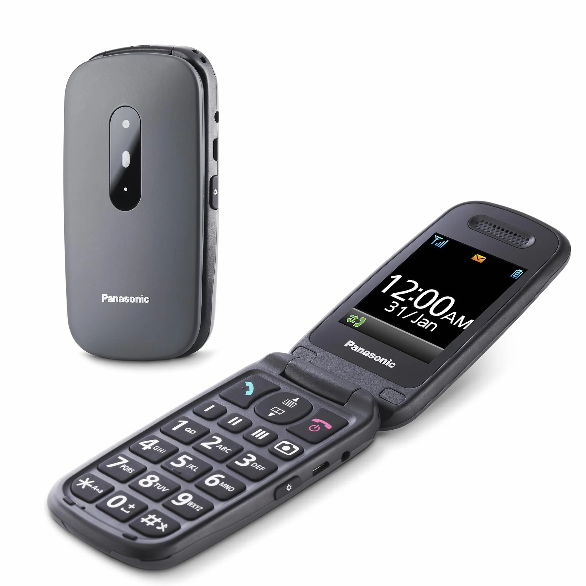 Panasonic KX-TU446EXG 2G Seniorenhandy ohne Vertrag (SOS-Notruftaste, Stoßfest, Sprachverstärker, große getrennte Tasten, große Schrift und Nummernanzeige, 2,4 Zoll Farbdisplay, Klapphandy, grau