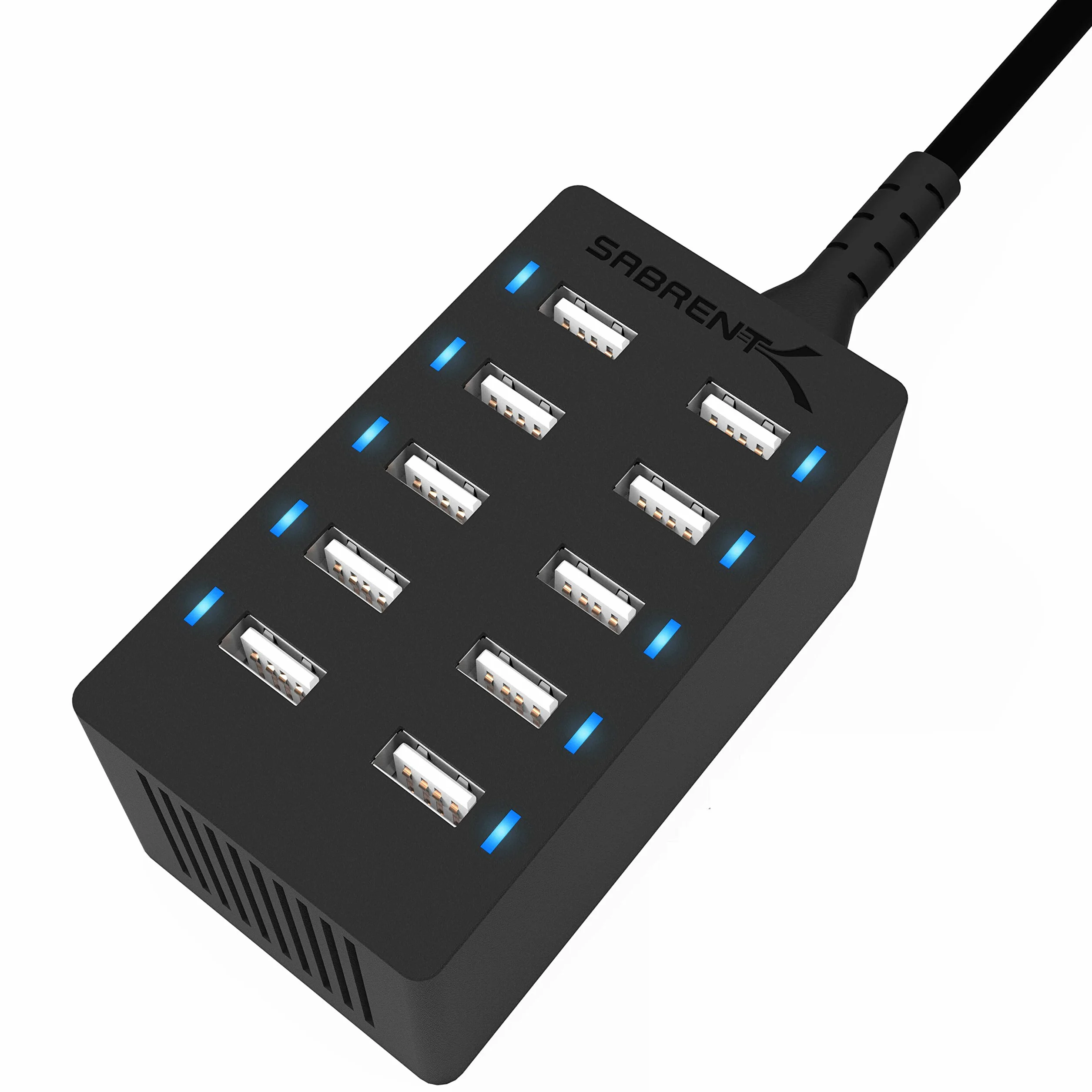 SABRENT USB Ladegerät, 60Watt 10ports USB-Schnellladegerät Ladestation Mehrfach, mit Netzteil, Ladestation für MacBook, USB-C Laptops, Nexus, iPhone, Samsung Galaxy (AX-TPCS)