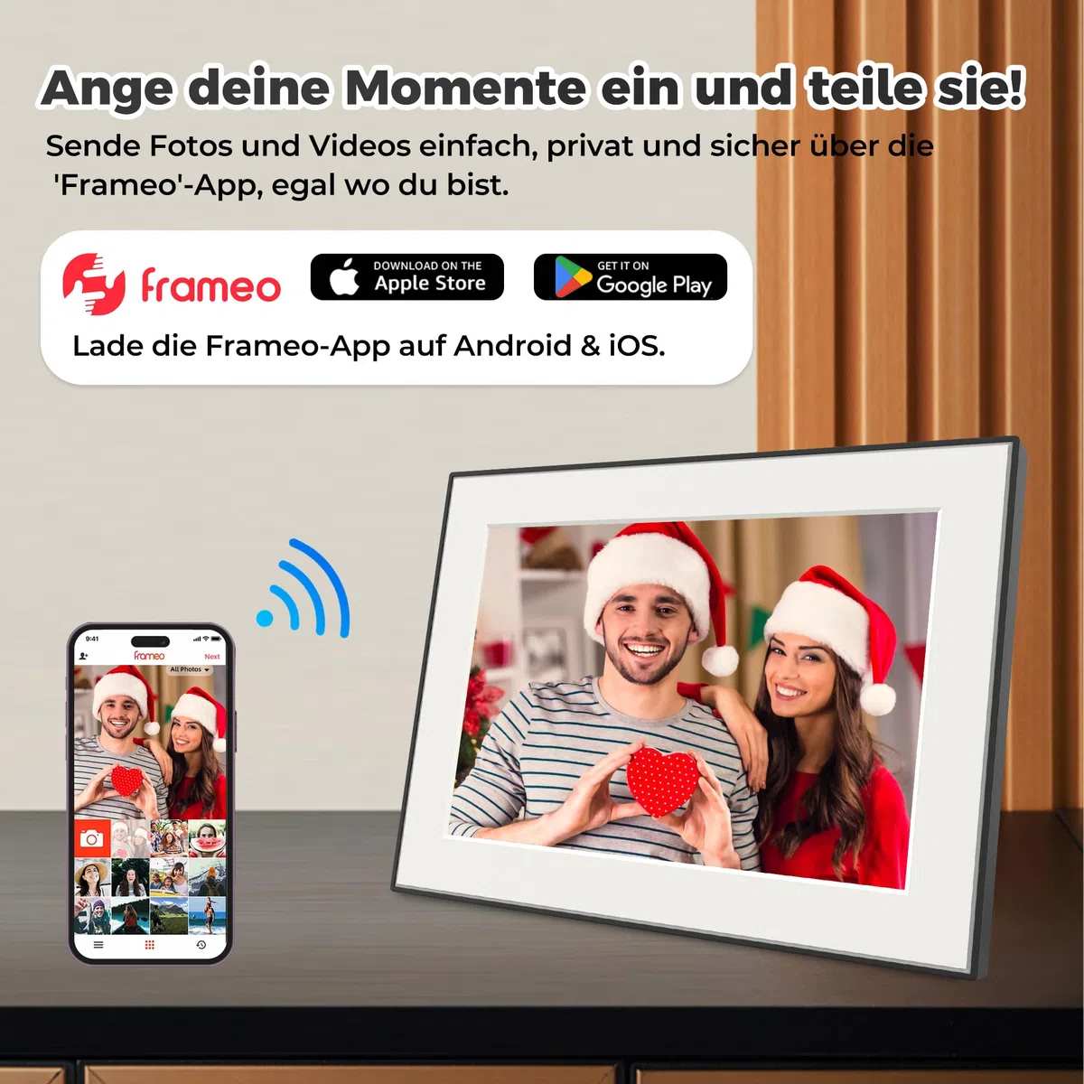 Frameo WiFi Digitaler Bilderrahmen 10,1 Zoll 32GB 1280x800 IPS HD Touch Screen Automatische Drehung