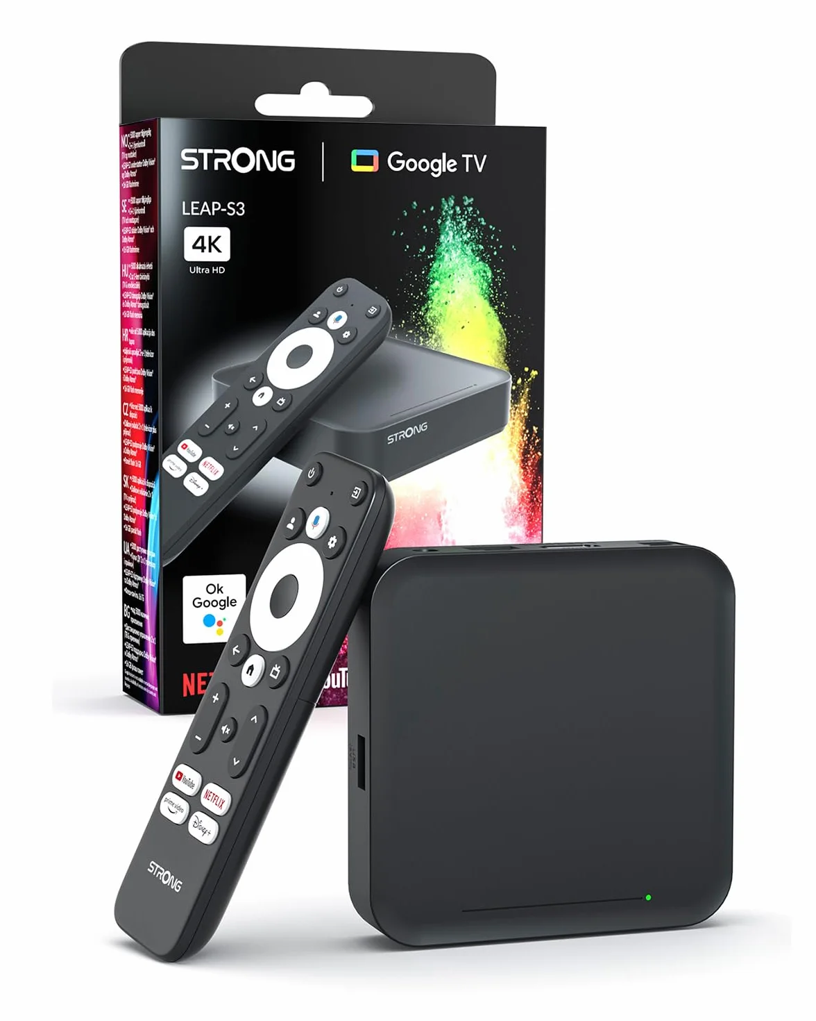 STRONG Leap-S3 4K UHD Google TV-Streamingbox Mit Ethernet-Port, 2GB RAM + 16GB Speicher, Integriertem Chromecast, WiFi, Google-Sprachsteuerung, HDR10+