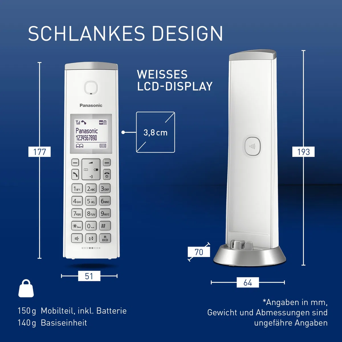 Panasonic KX-TGK220GW Design- Schnurlostelefon mit Anrufbeantworter, Station & Hörer, Freisprecheinrichtung, weißes LCD, Blockierung störender Anrufe, Hörer-Magnet, Weiß