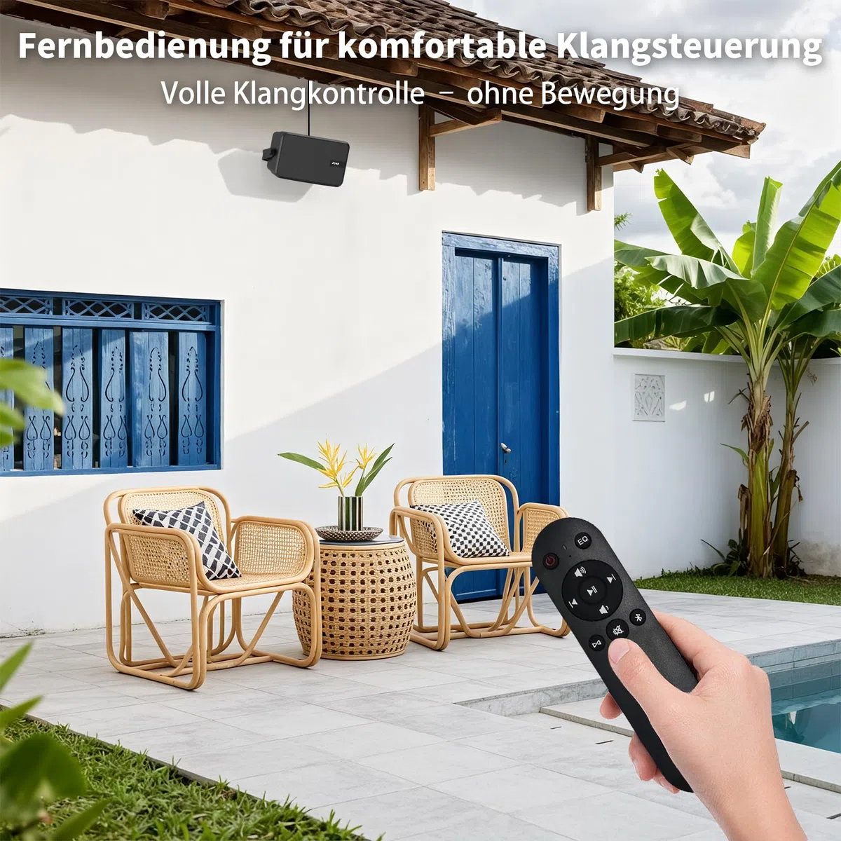 Bluetooth-Lautsprecher für den Außenbereich, Aktive + Passive Wandlautsprecher, Aux-Eingangsunterstützung, Integrierter Verstärker, Geeignet für Terrasse, Veranda, Garage, Pool, 2er-Pack