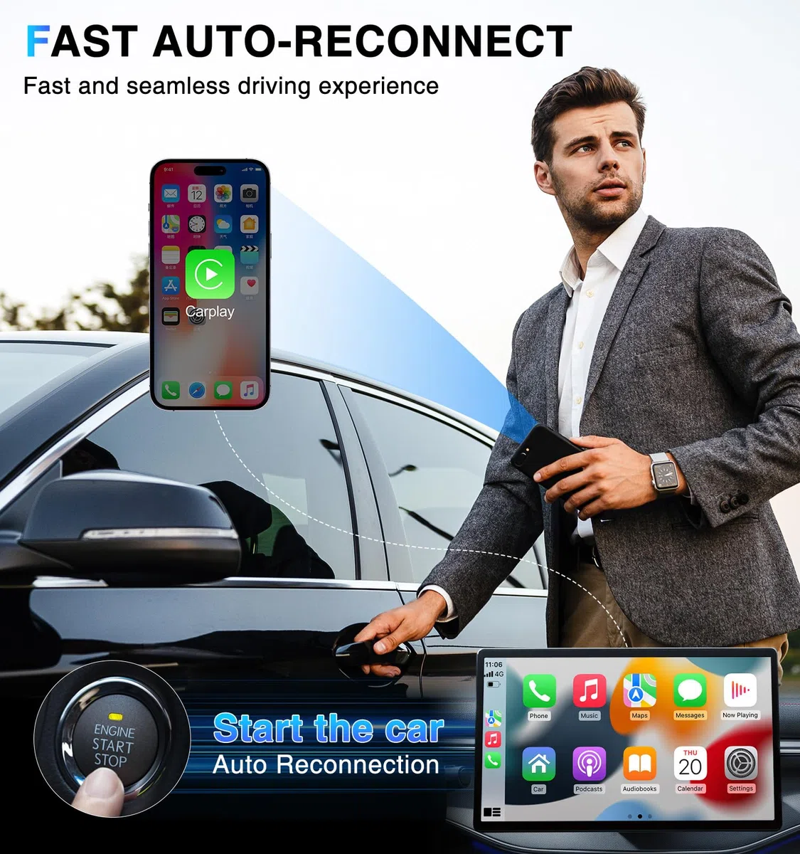 AIZEO Wireless CarPlay Adapter, Superschnelle Upgrade von Wired auf Wireless, Plug und Play, Mini & Stabiler, kompatibel mit iPhone iOS 10+ & Autos mit Wired CarPlay, Black