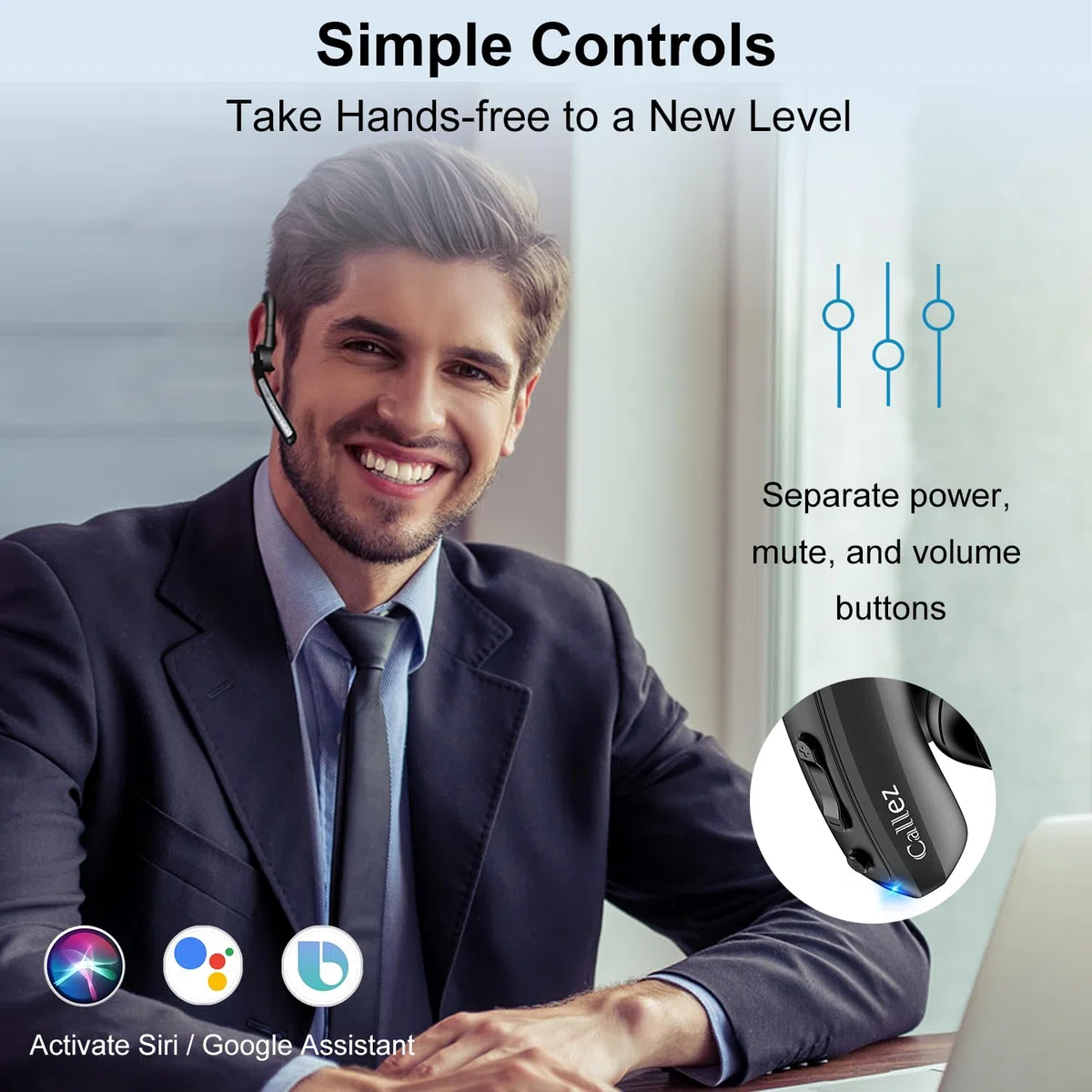 Callez Bluetooth Headset V5.0 Kabellos Kopfhörer Freisprech mit CVC8.0 Dual Mikrofon ENC Noise Cancelling für iPhone Samsung