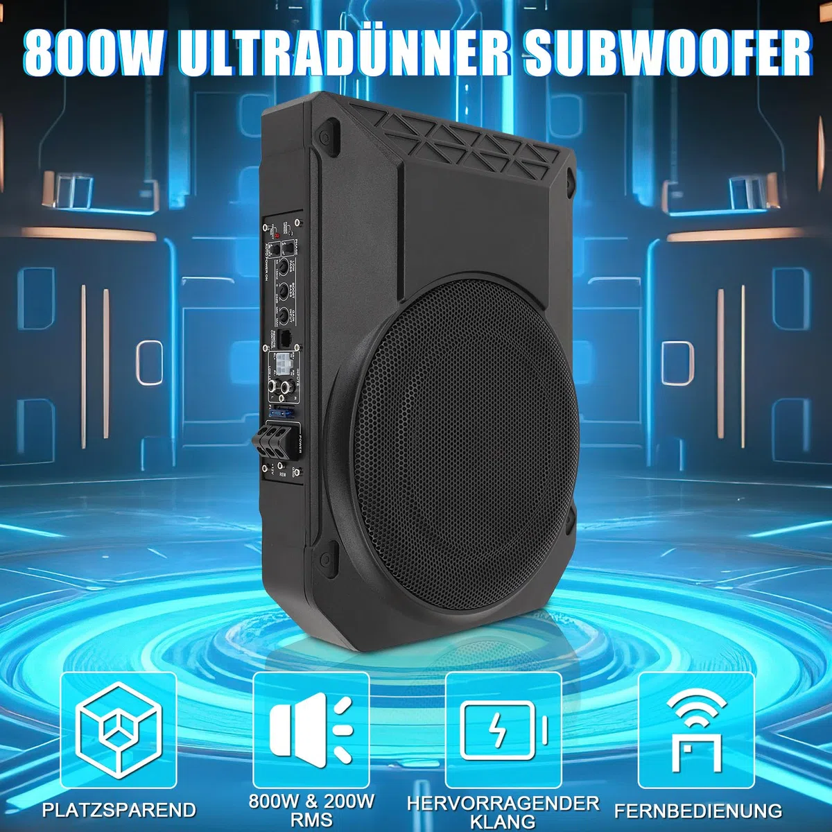 10 Zoll Aktiv Subwoofer Unter Sitz Car Audio Bassbox 800W 2.5 Ohm Ultra Flach Aktiver Auto Subwoofer Mit Verstärker Mit Controller Tiefton Lautsprecher Fahrzeug Sound System Car Truck SUV