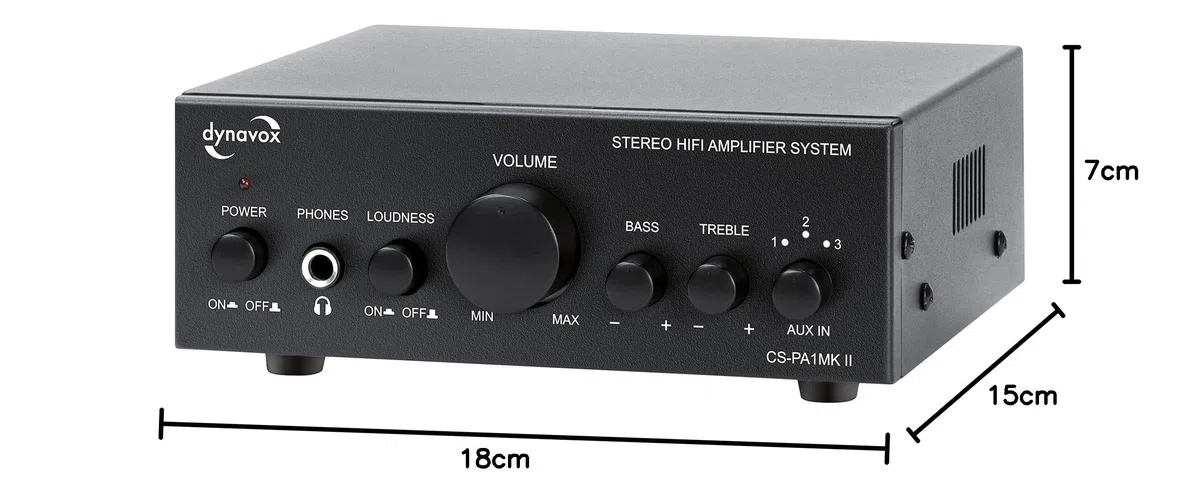 Dynavox CS-PA1 MK II Mini Stereo-Verstärker, Klangregelung Bass Hochton, 3,5 mm Klinke Kopfhörer, schwarz