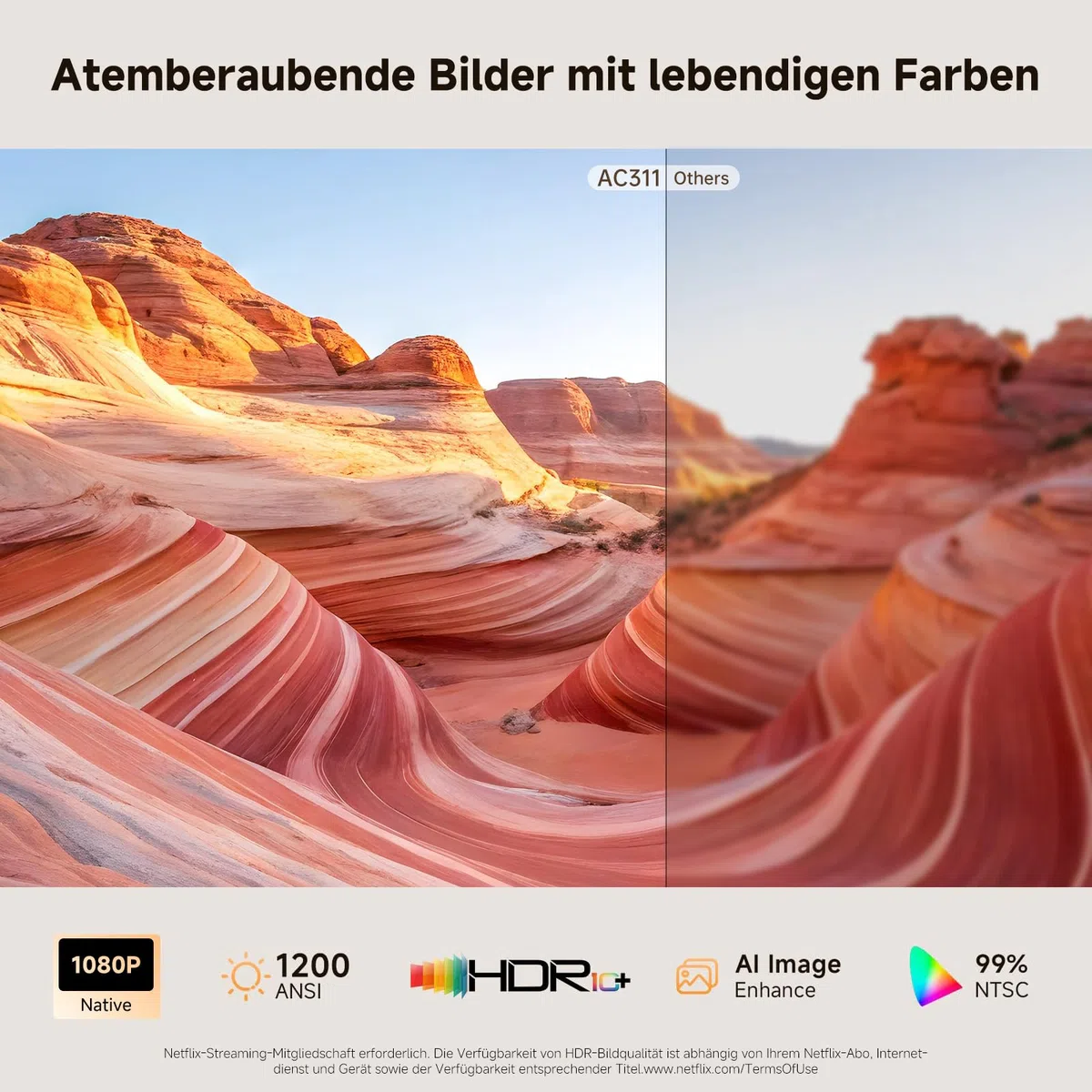 iSinbox 1200ANSI 4K Kurzdistanz Beamer mit Netflix, Dolby Audio, Autofokus & Trapezkorrektur, WiFi 6, Bluetooth 5.4, HDR10+