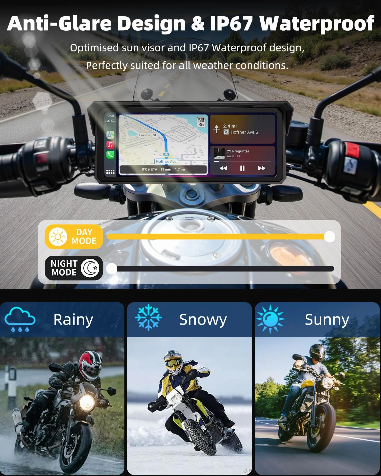 8,1 Zoll Motorrad Carplay Drahtloses Carplay und Android Auto für Motorräder, IP67 Wasserdichtes Touchscreen Motorrad Navi GPS, Bluetooth-Audio, Siri und Google