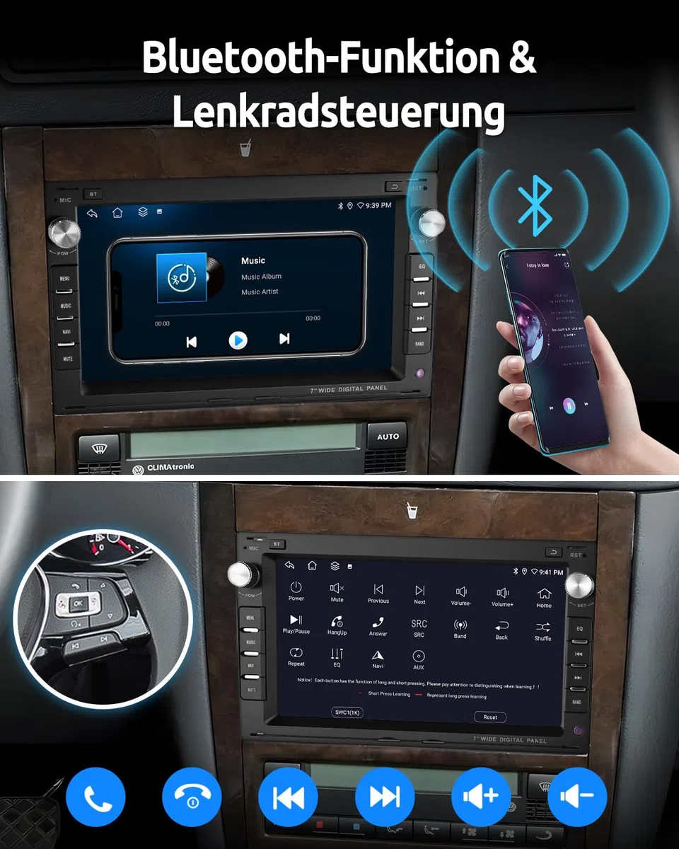 ESSGOO Drahtloses Carplay und Android 2+64G Android 15 Auto Autoradio Für VW Polo MK3/4 9N Golf 4 Passat B5 T5 Seat Skoda, 7 Zoll Touchscreen mit Bluetooth FM RDS GPS WiFi