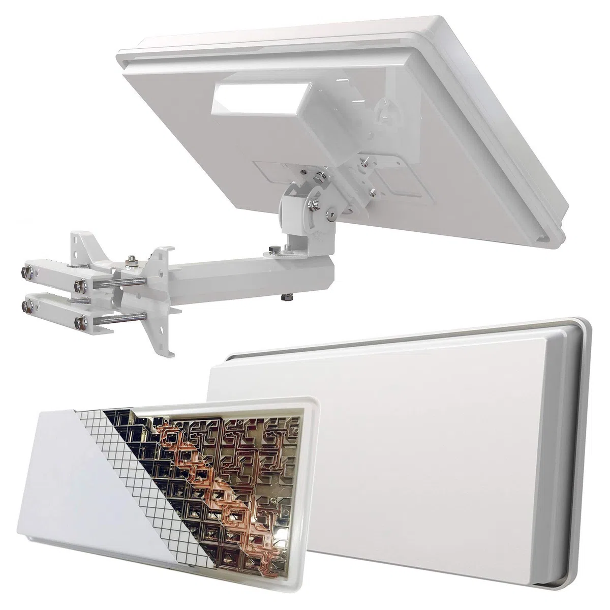 Sat Flachantenne Quad LNB HD Sat Anlage H30D4+ für 4 Teilnehmer kompakte Sat-Antenne mit Fensterhalterung Zubehör Set